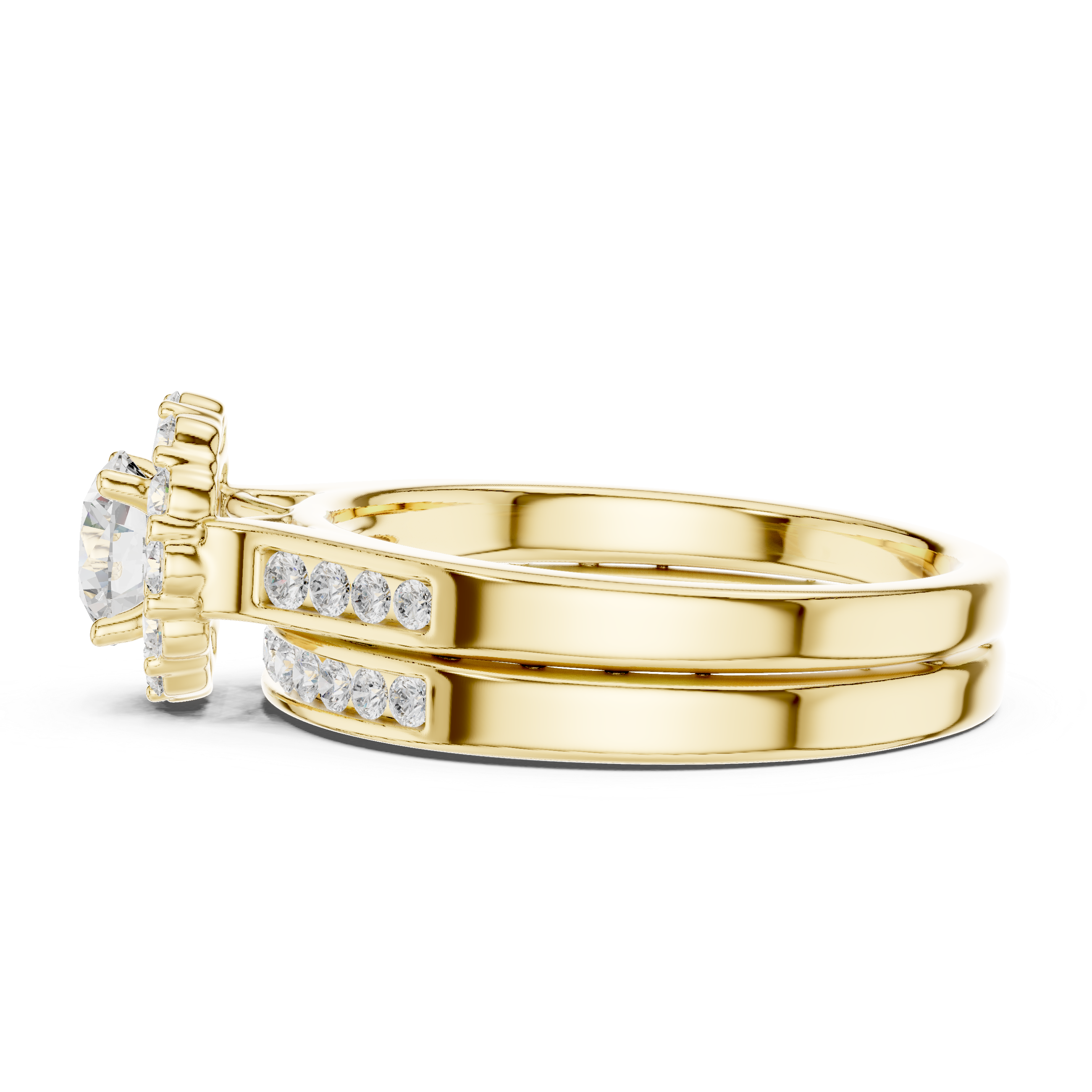 Modern Split Band Halo Engagement Ring