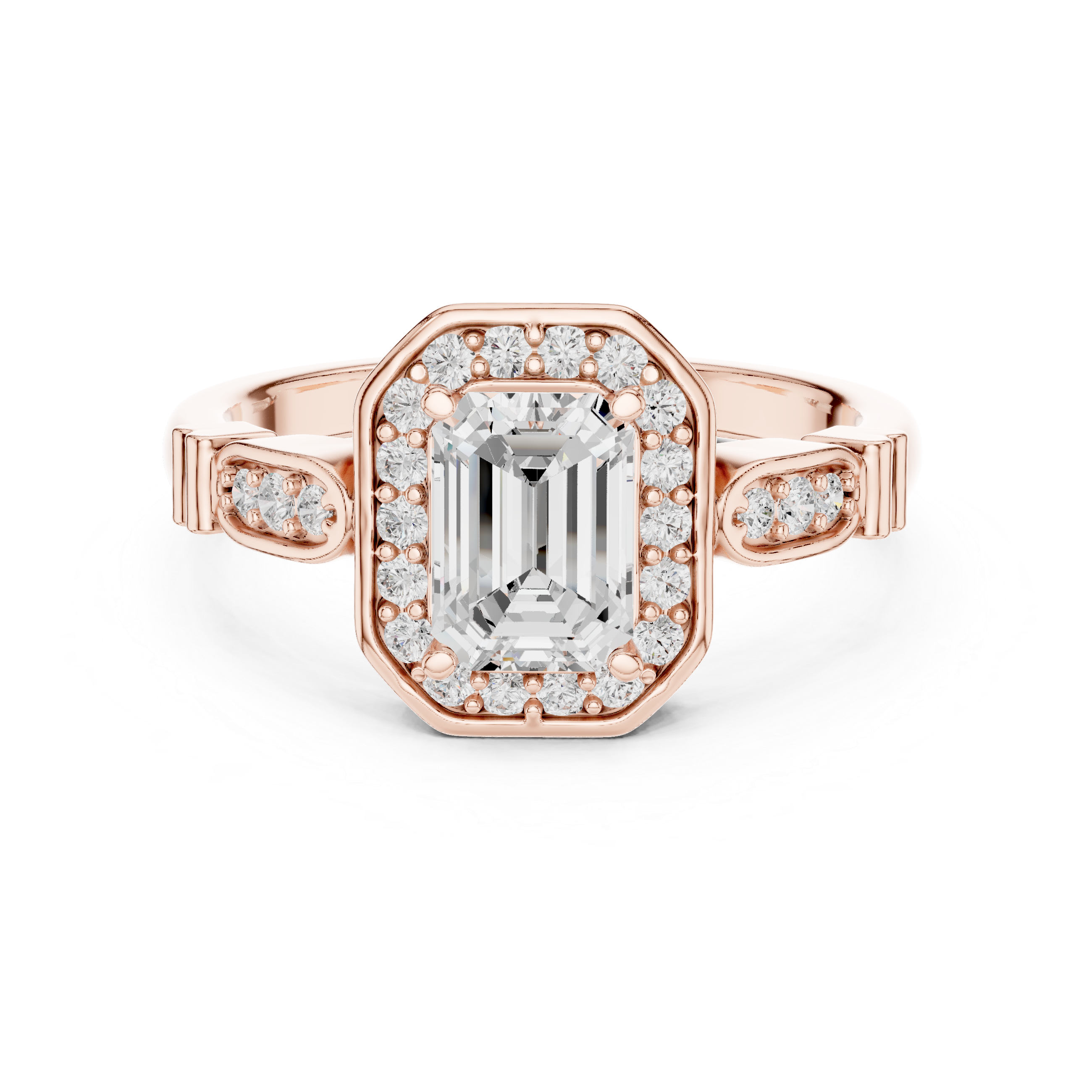 Vintage-Inspired Emerald Cut Halo Engagement Ring