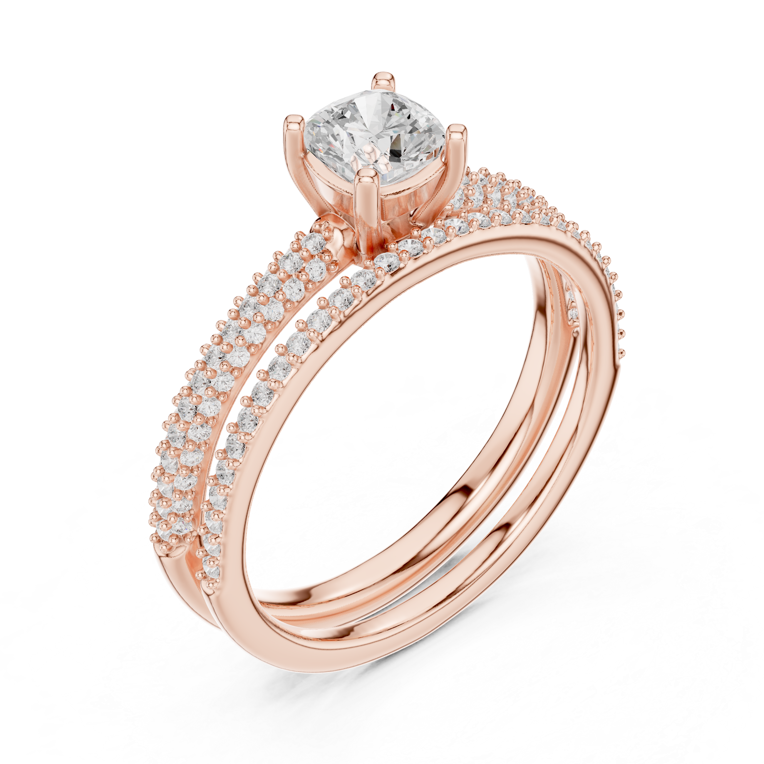 Double Band Diamond Halo Engagement Ring
