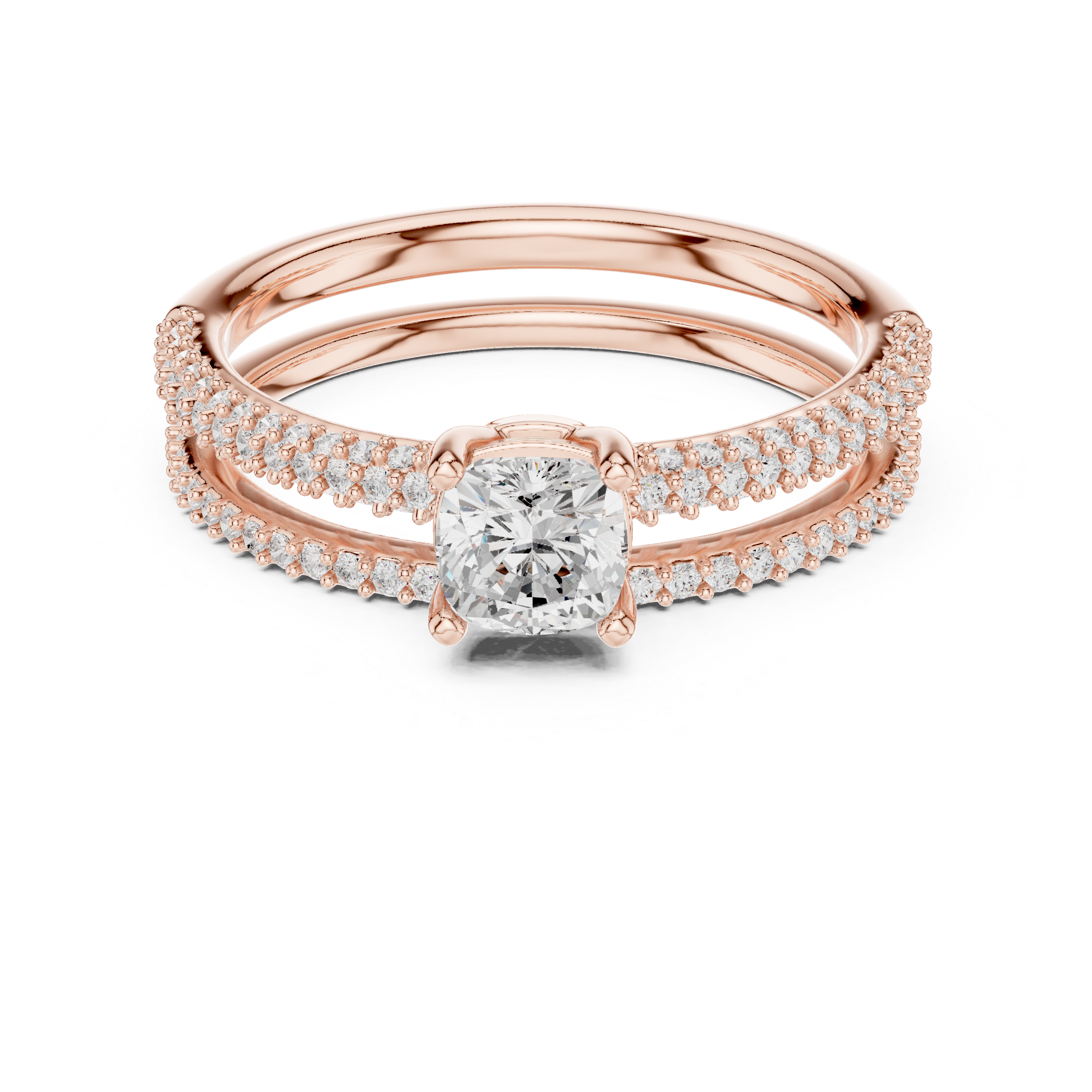 Double Band Diamond Halo Engagement Ring