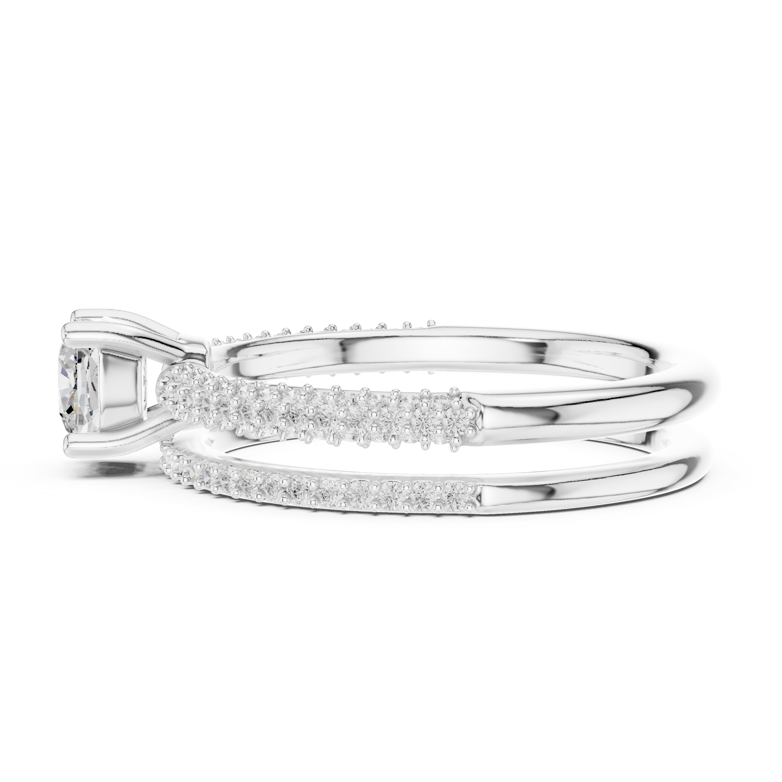 Double Band Diamond Halo Engagement Ring