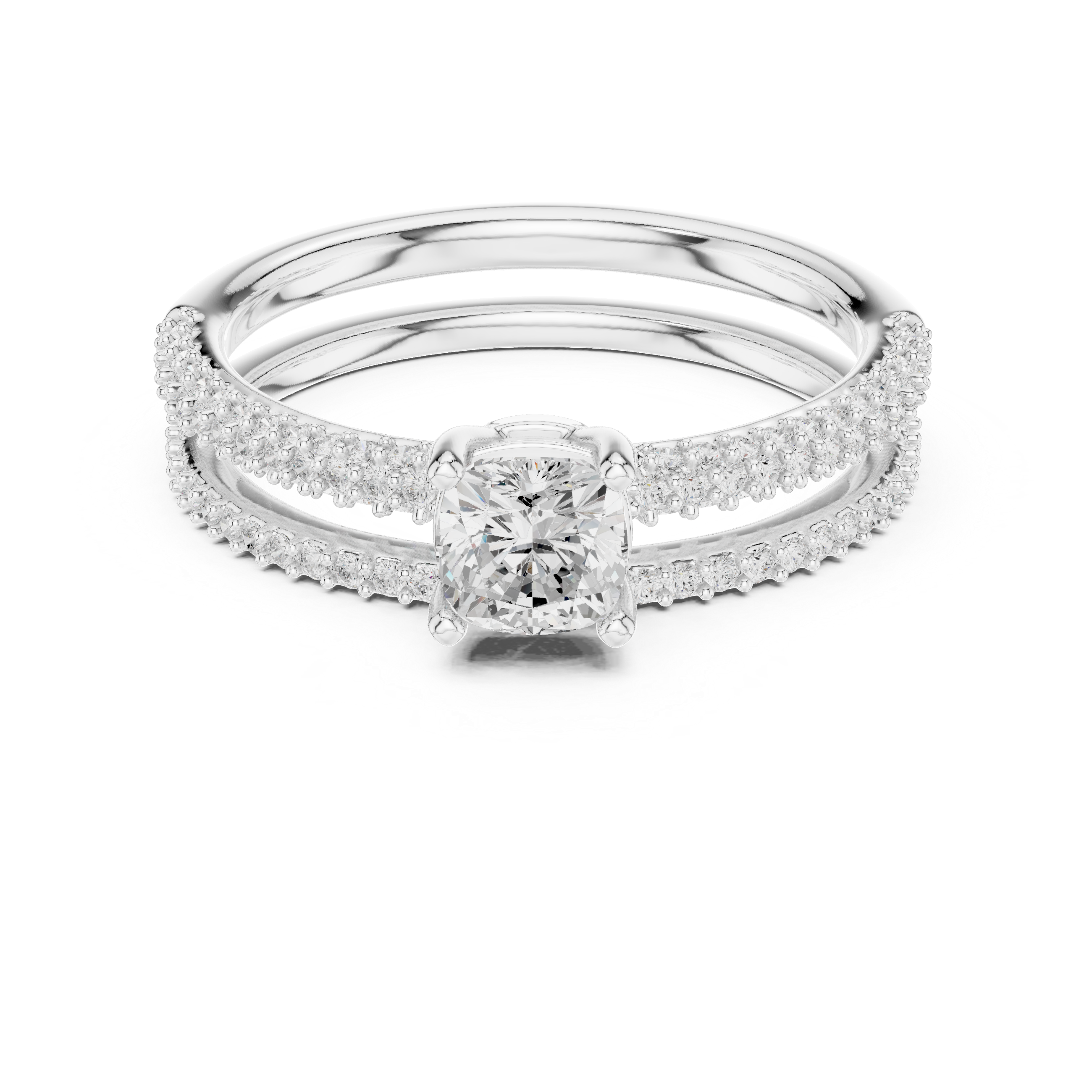 Double Band Diamond Halo Engagement Ring