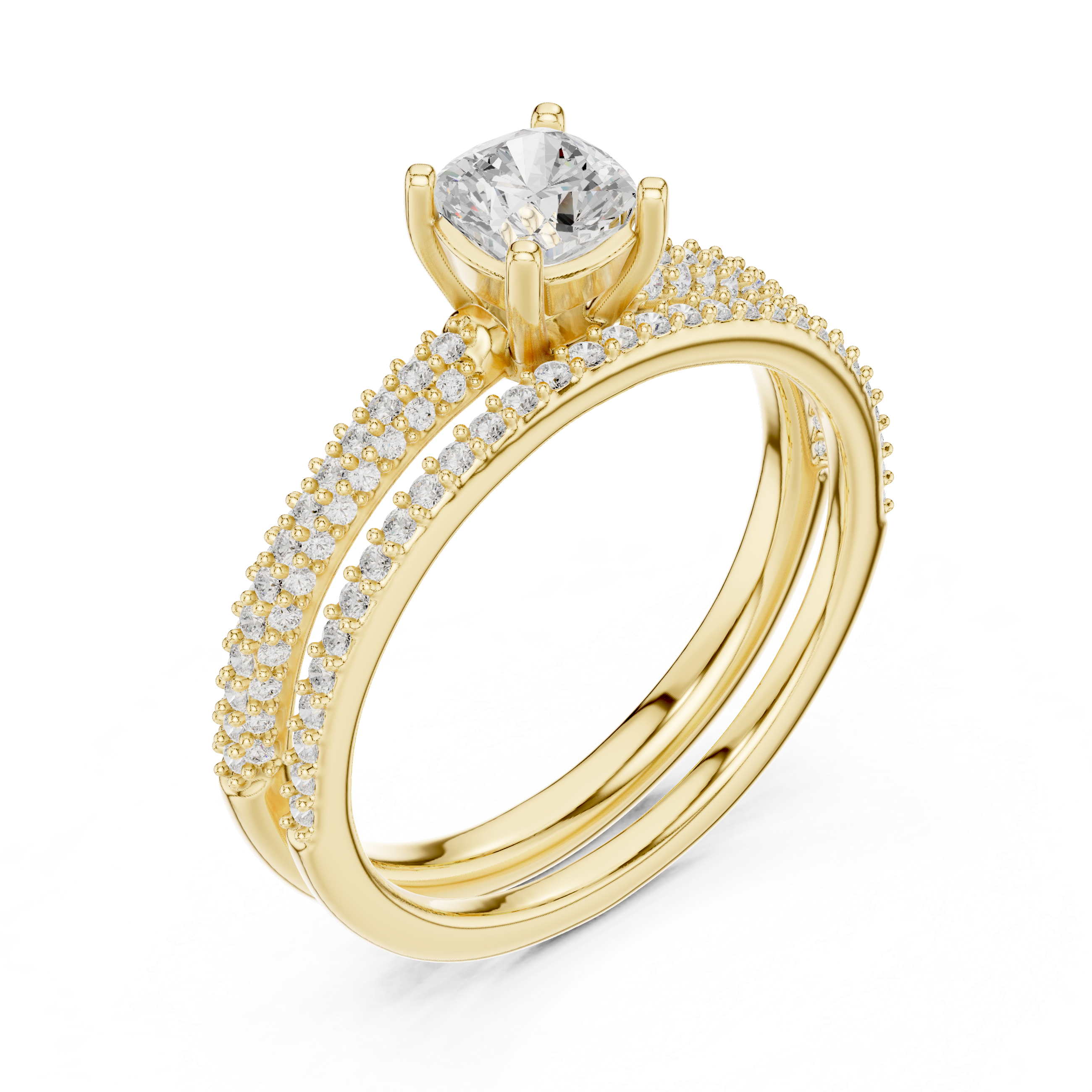 Double Band Diamond Halo Engagement Ring