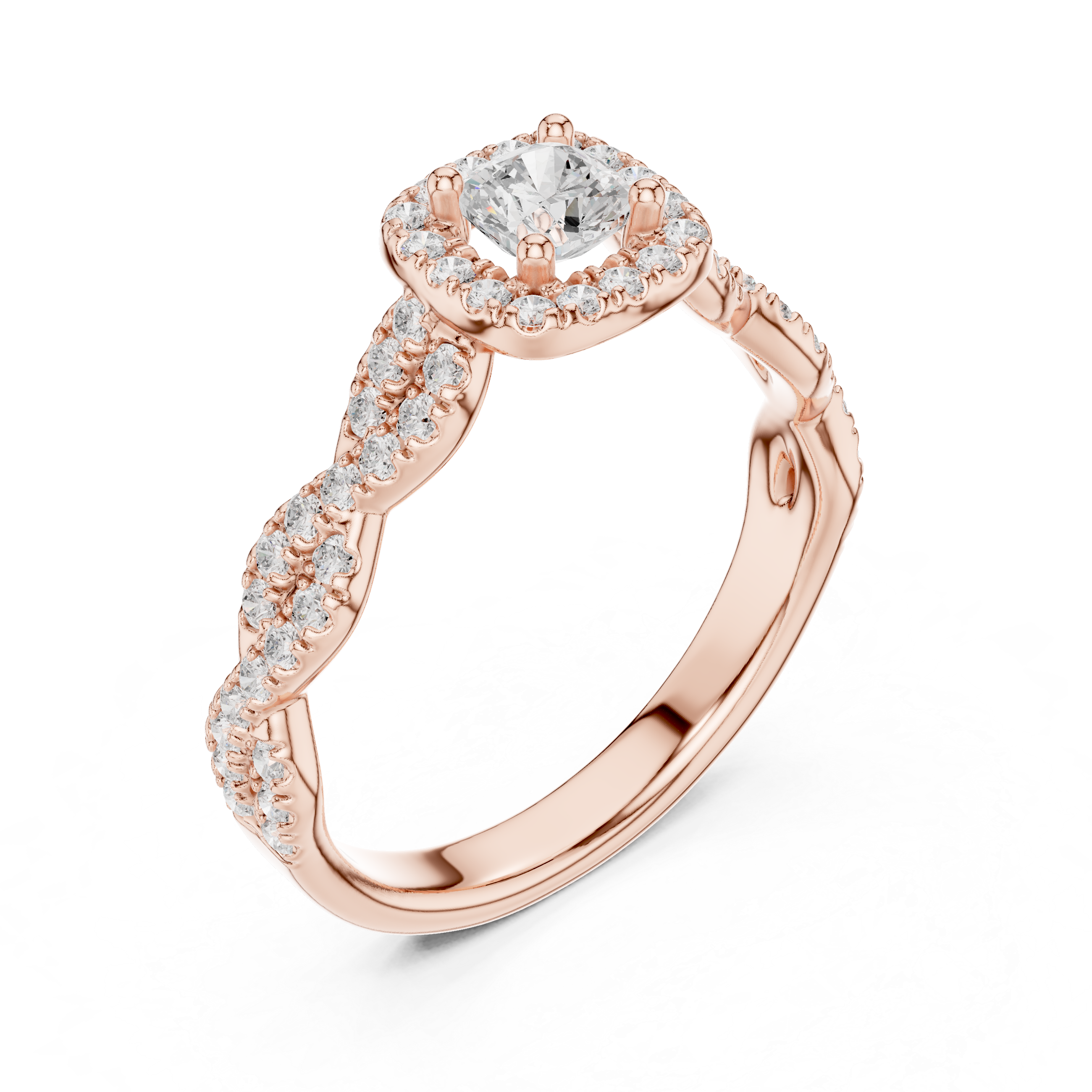 Twisted Diamond Halo Engagement Ring