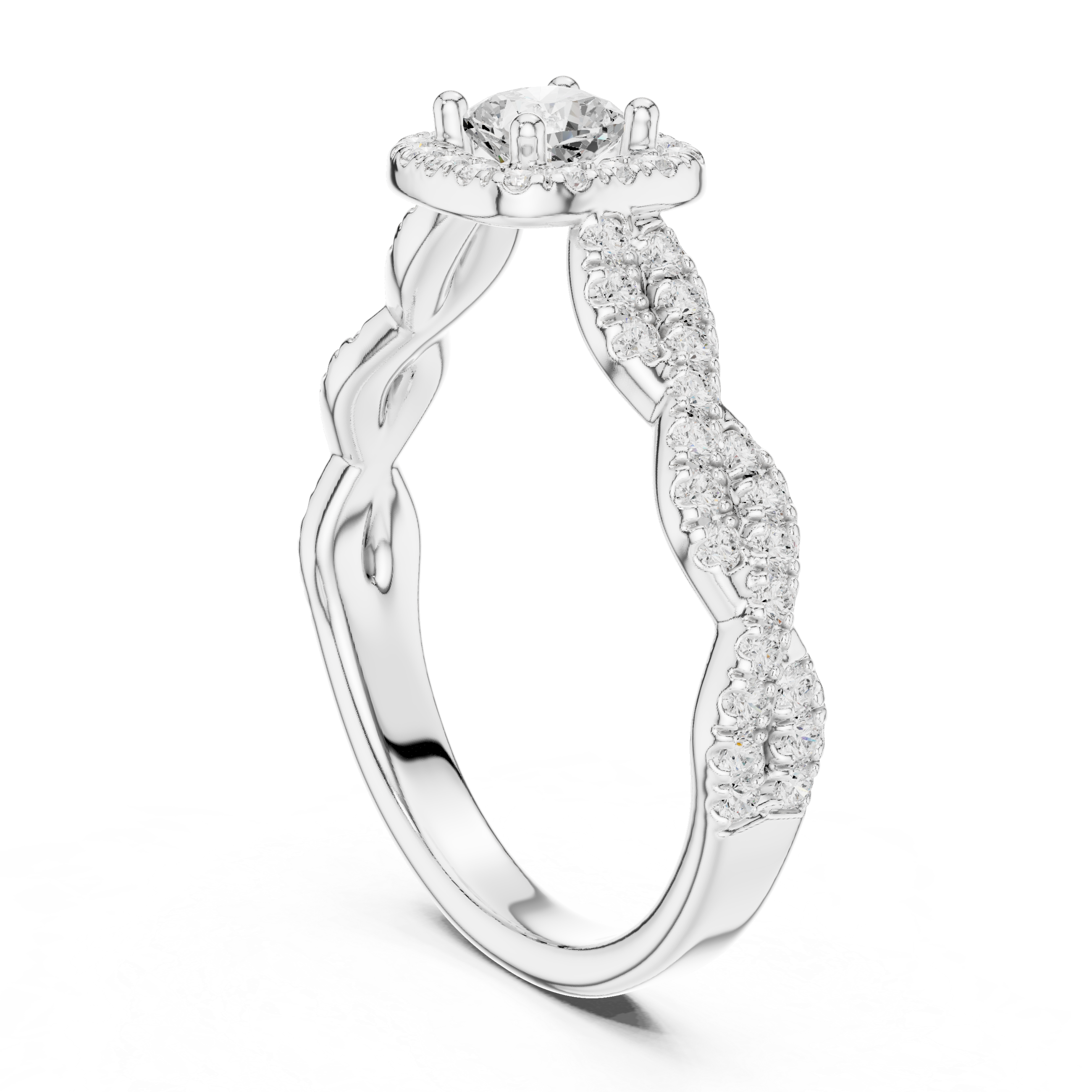 Twisted Diamond Halo Engagement Ring