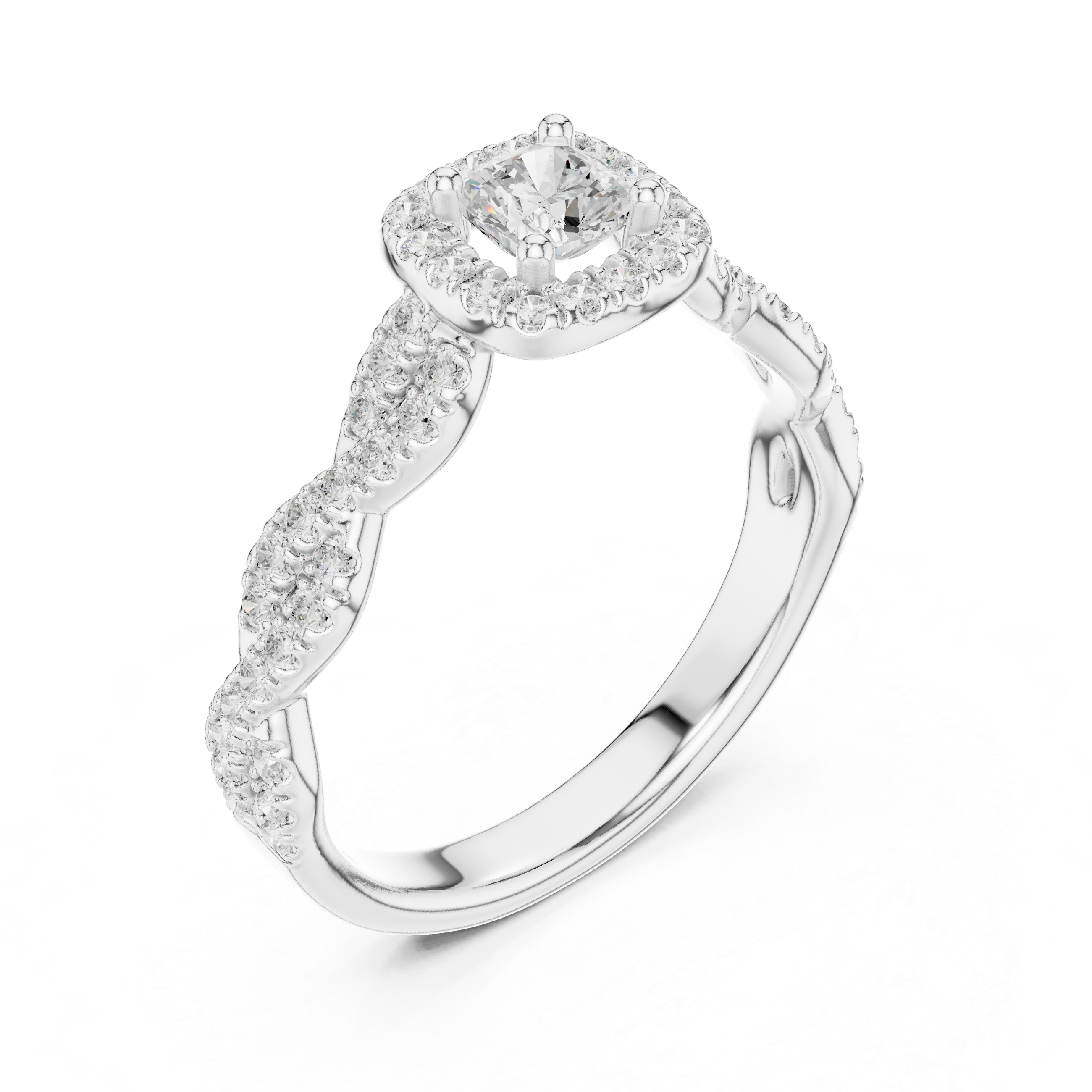 Twisted Diamond Halo Engagement Ring