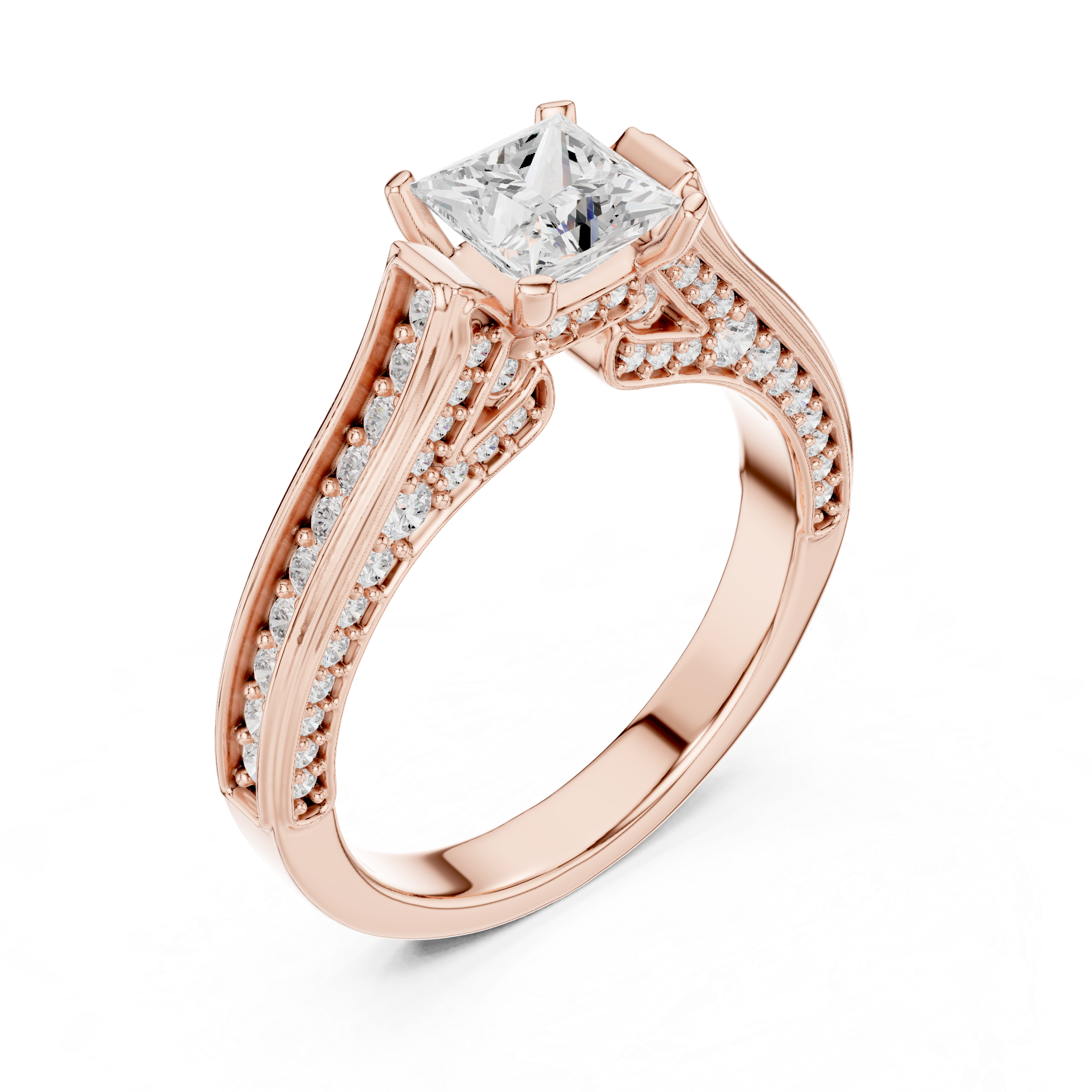 Radiant halo engagement ring with intricate diamond