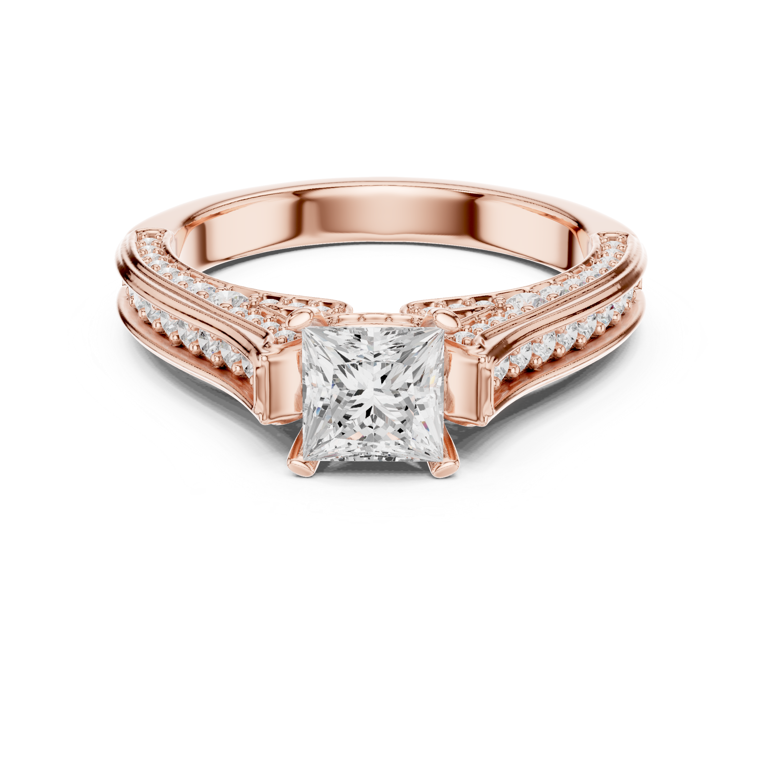 Radiant halo engagement ring with intricate diamond