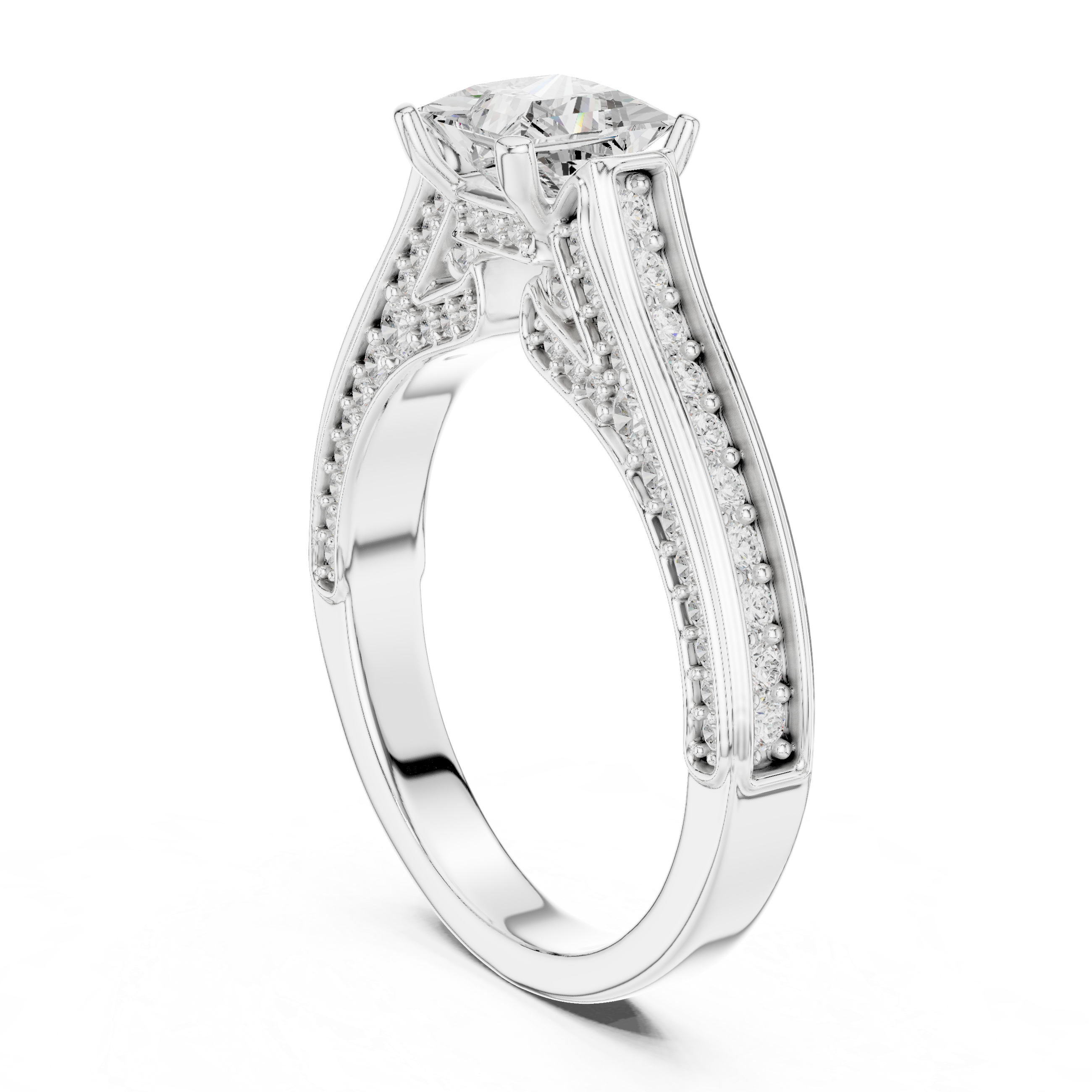 Radiant halo engagement ring with intricate diamond