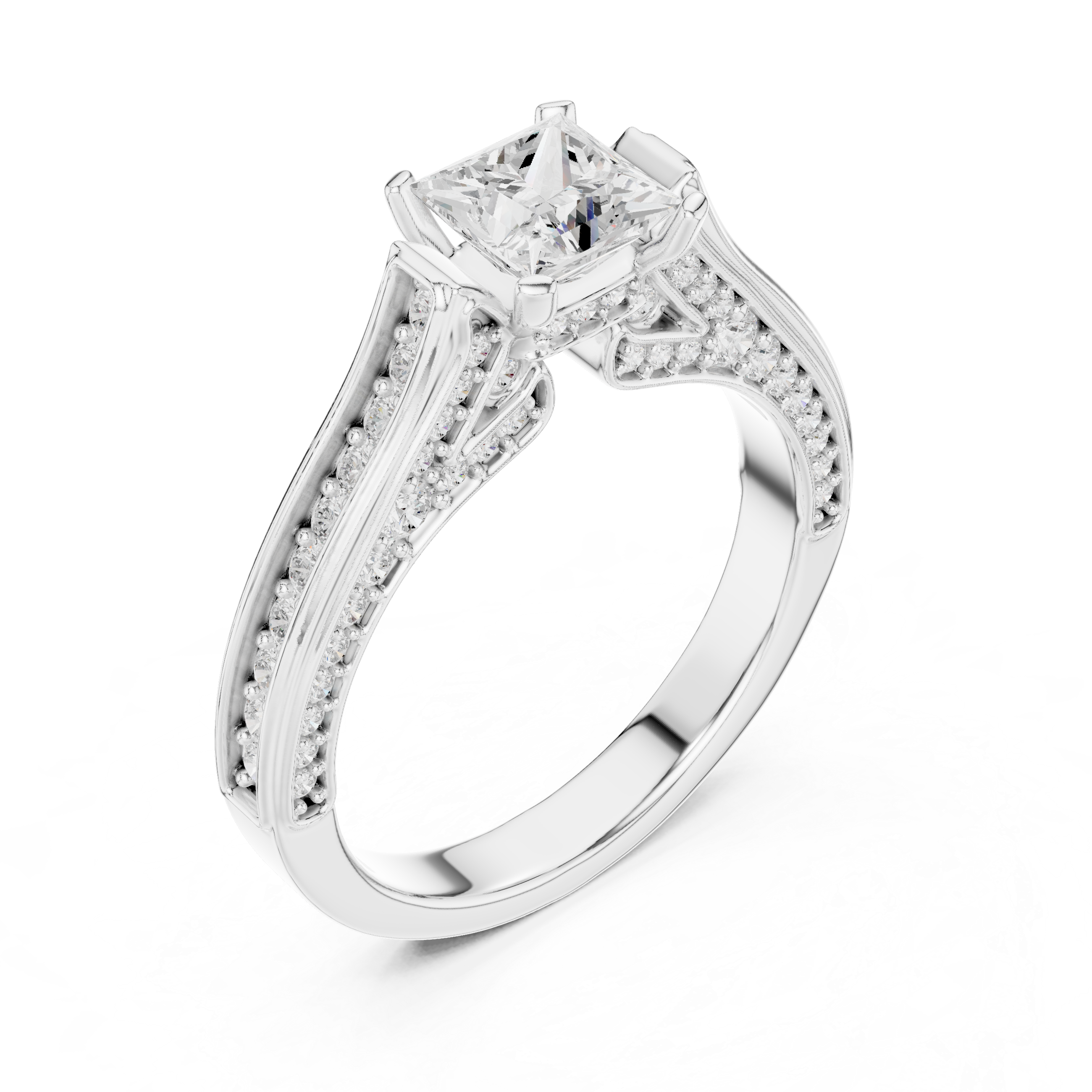 Radiant halo engagement ring with intricate diamond