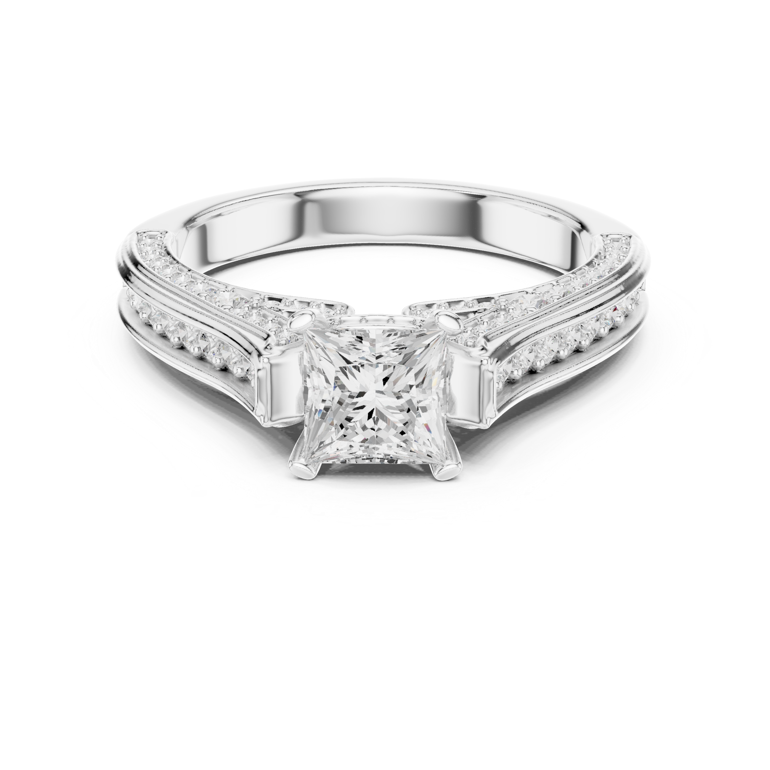 Radiant halo engagement ring with intricate diamond