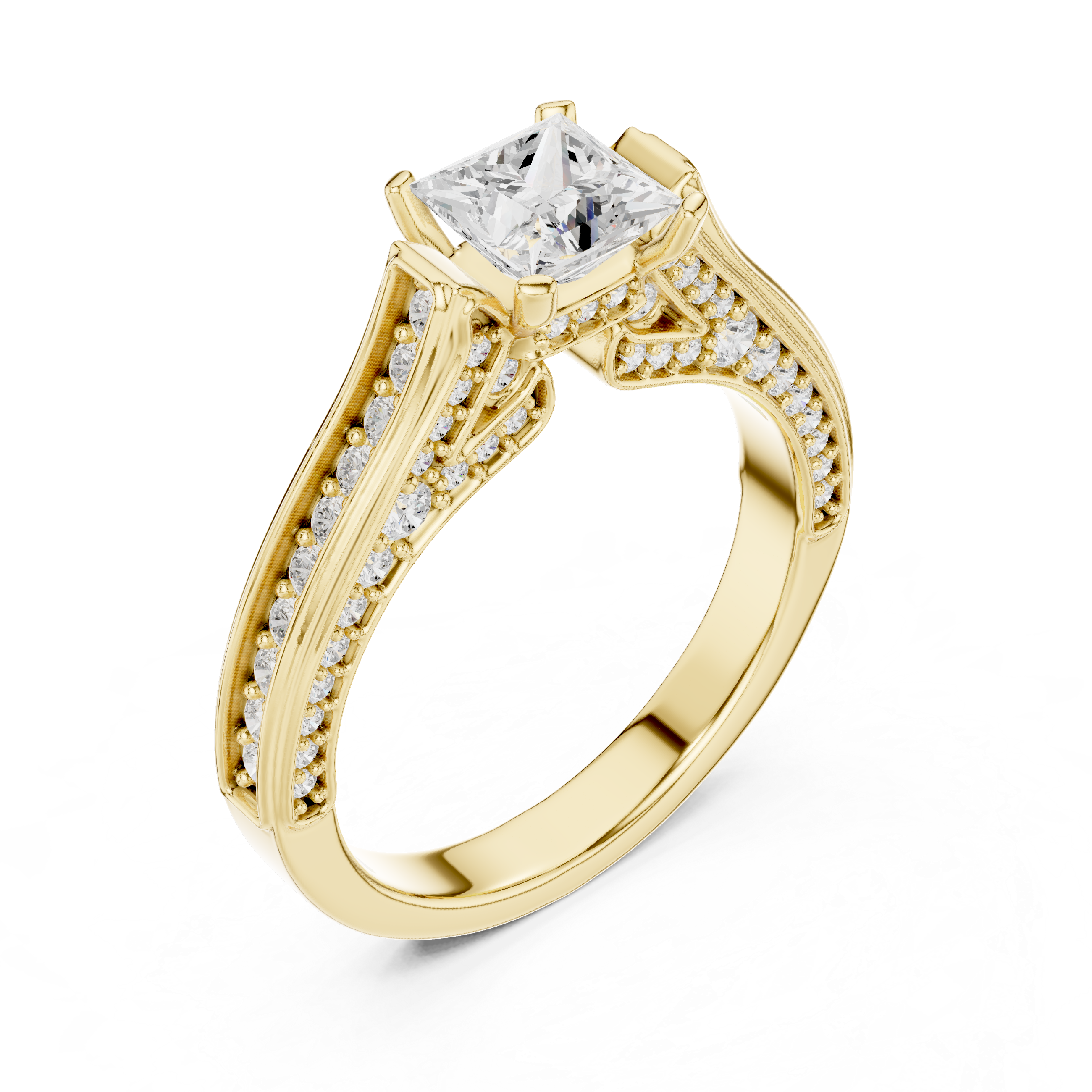 Radiant halo engagement ring with intricate diamond