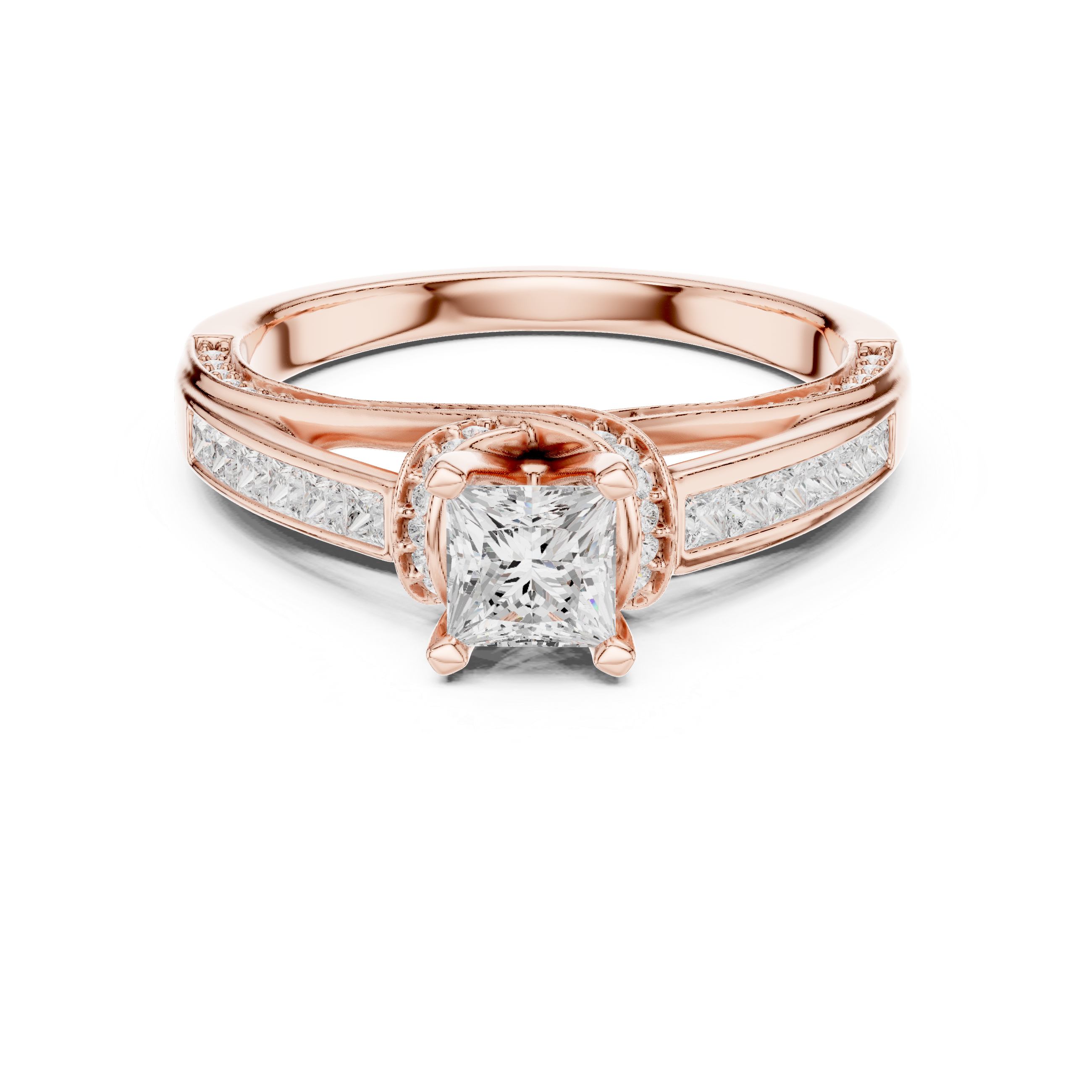 Twisted Band Engagement Ring with Princess-Cut Side Diamonds and Pav? Accents