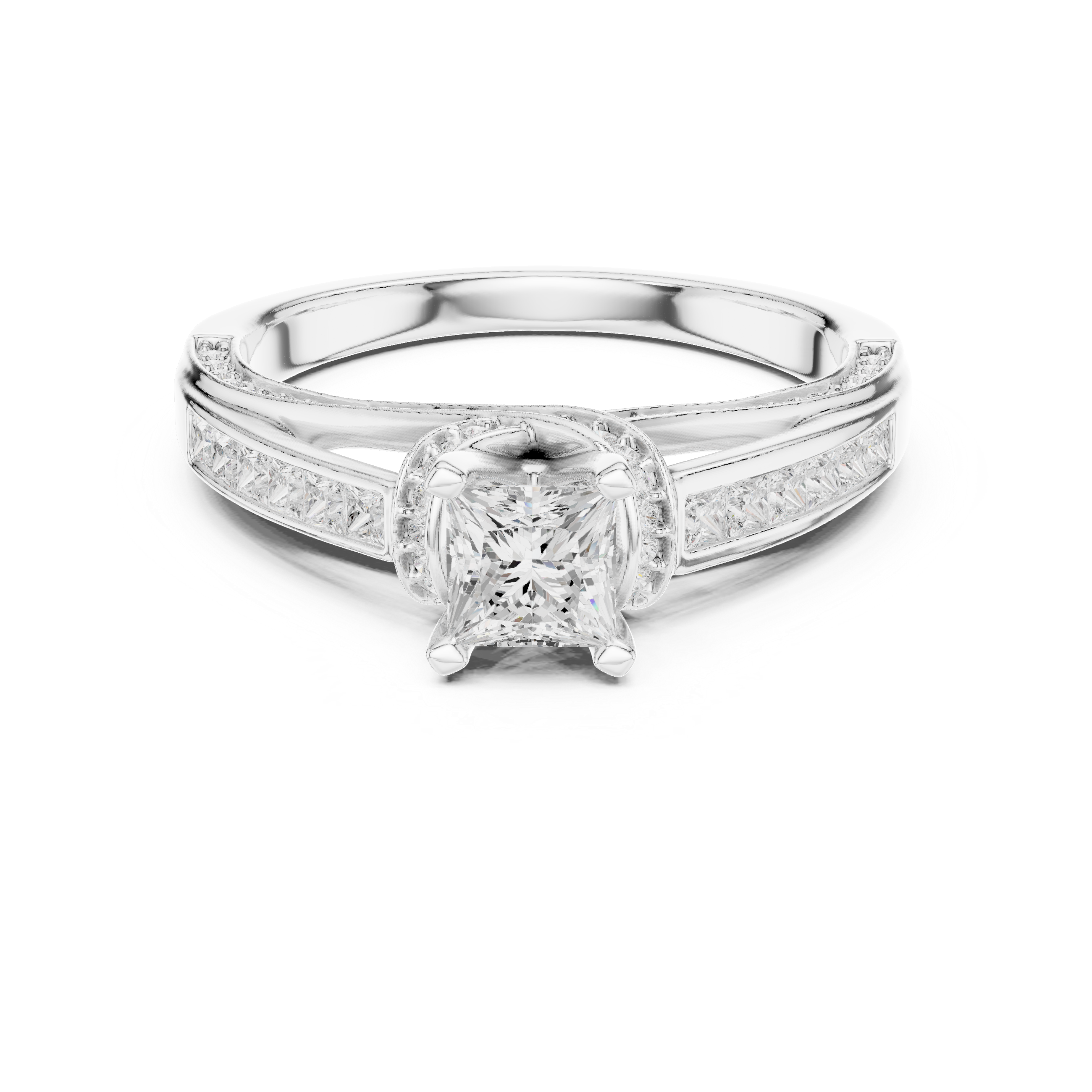 Twisted Band Engagement Ring with Princess-Cut Side Diamonds and Pav? Accents
