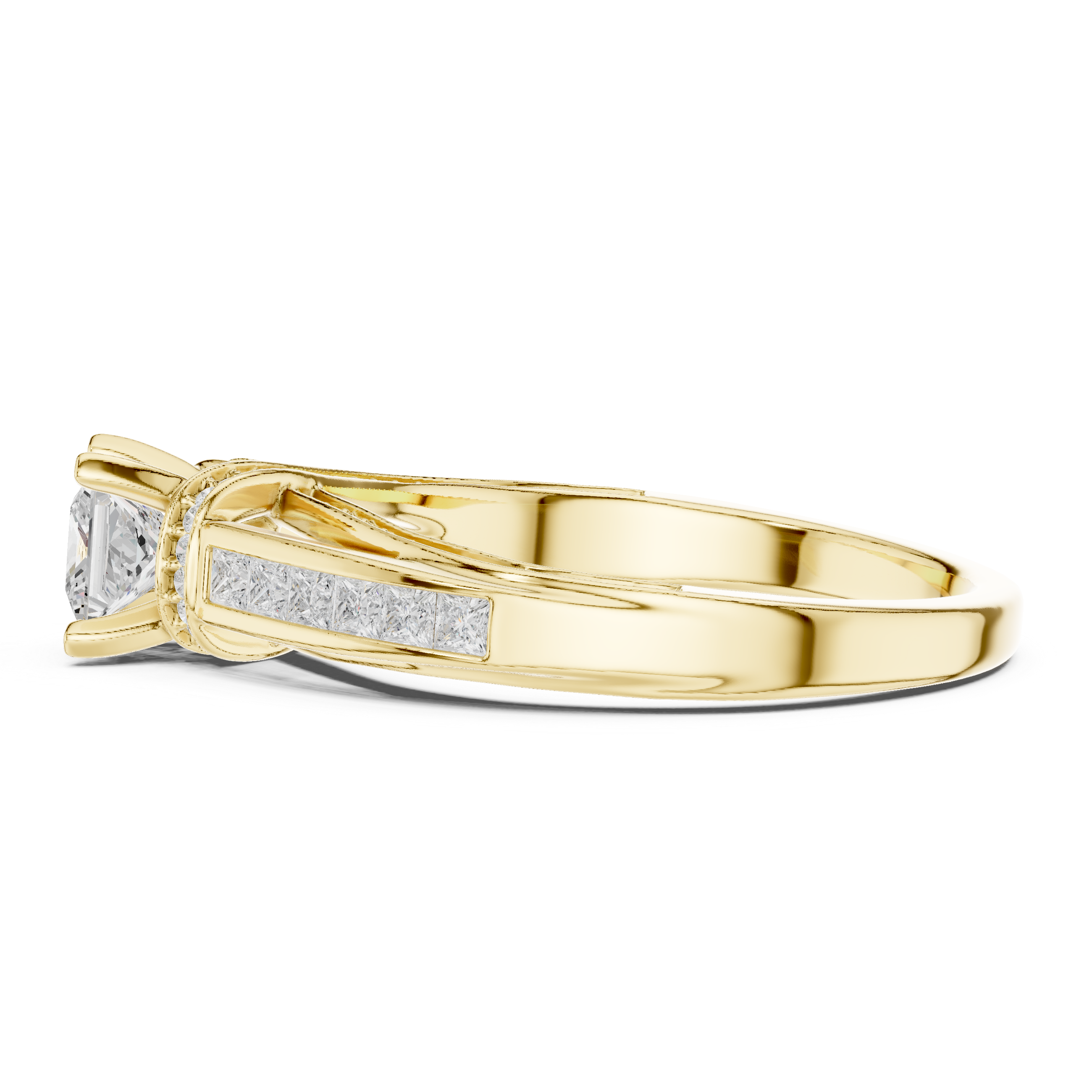 Twisted Band Engagement Ring with Princess-Cut Side Diamonds and Pav? Accents