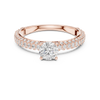 A round brilliant-cut center diamond in a classic solitaire prong setting.