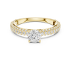 A round brilliant-cut center diamond in a classic solitaire prong setting.