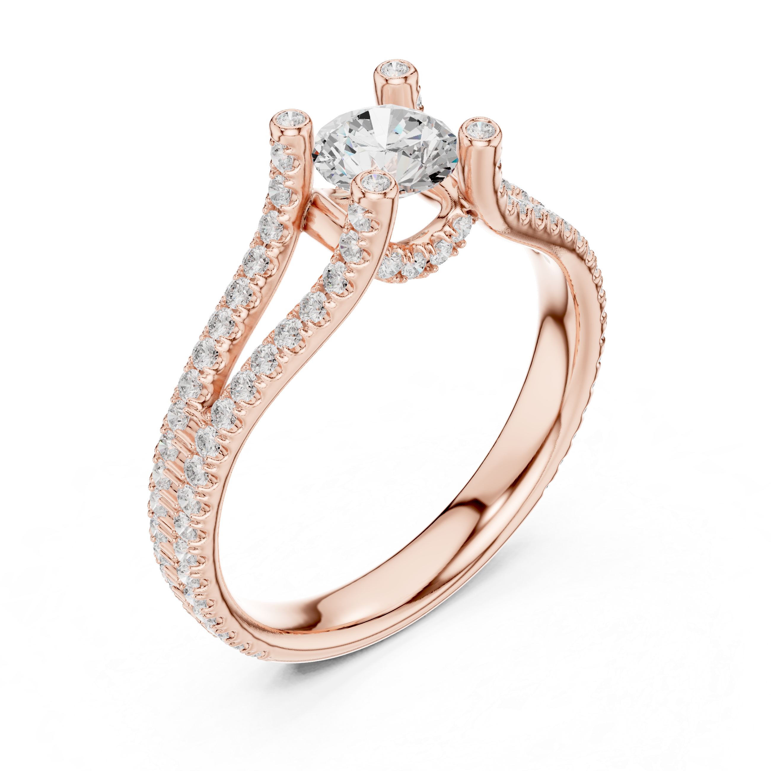 A brilliant round solitaire center stone and pav?-set diamonds