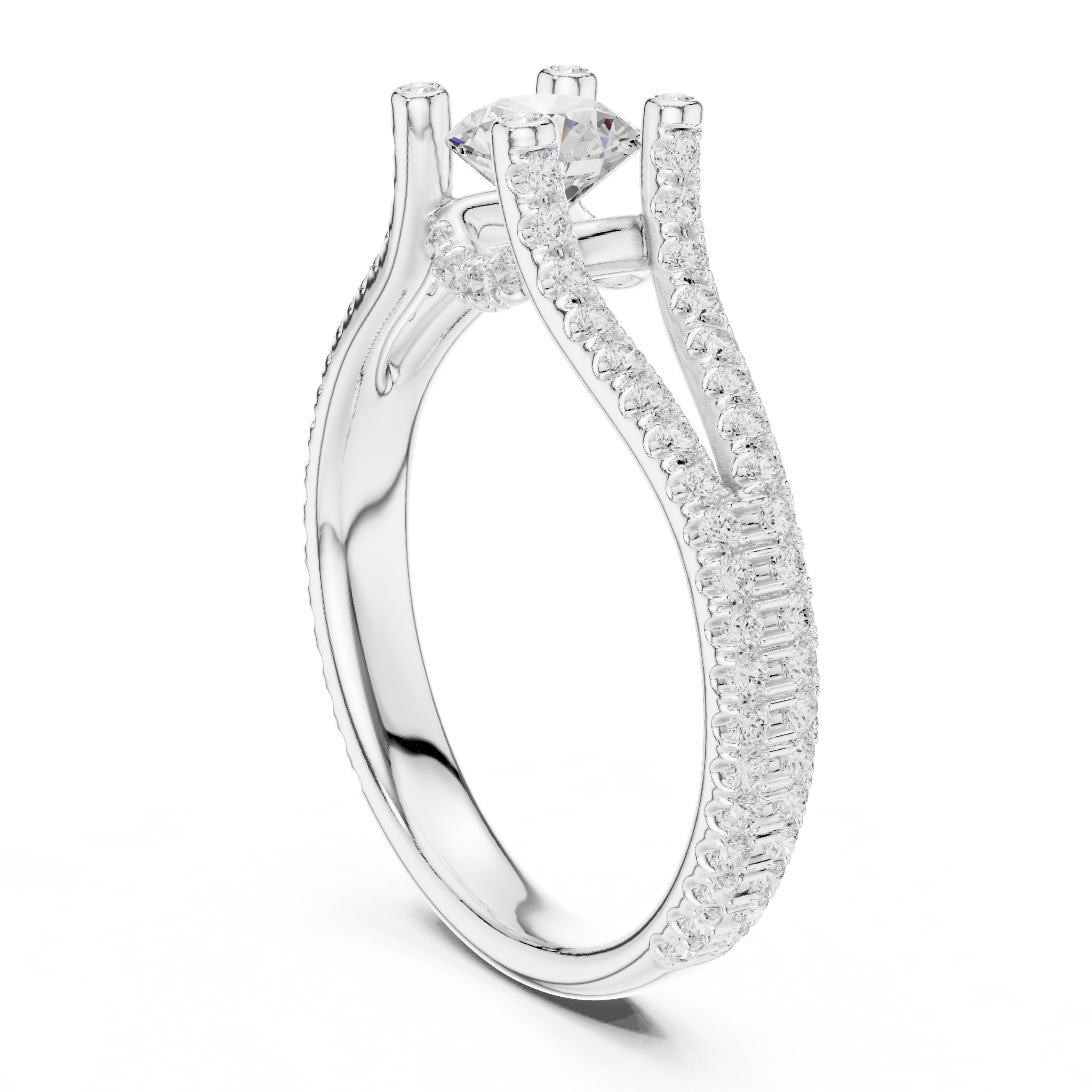 A brilliant round solitaire center stone and pav?-set diamonds