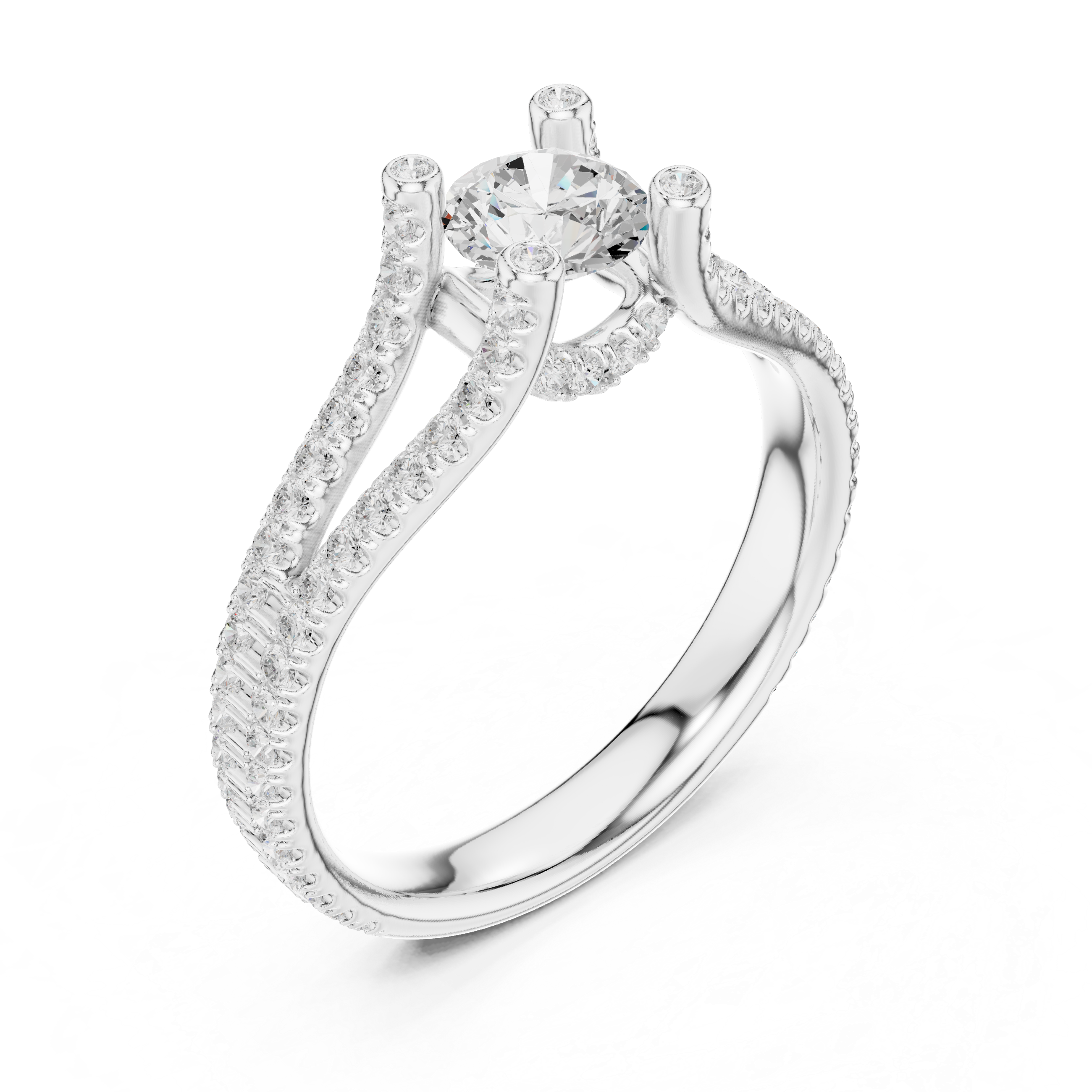A brilliant round solitaire center stone and pav?-set diamonds