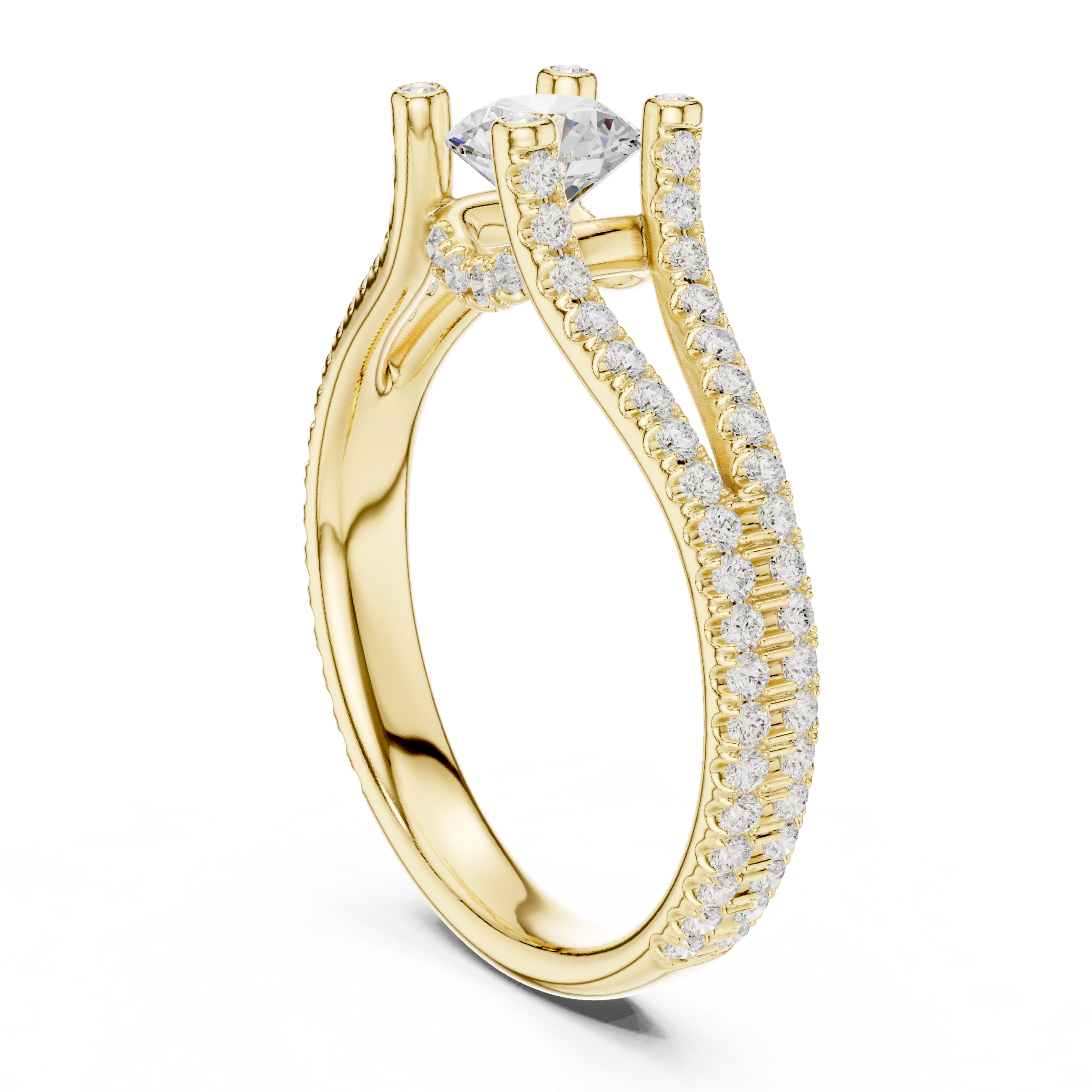A brilliant round solitaire center stone and pav?-set diamonds