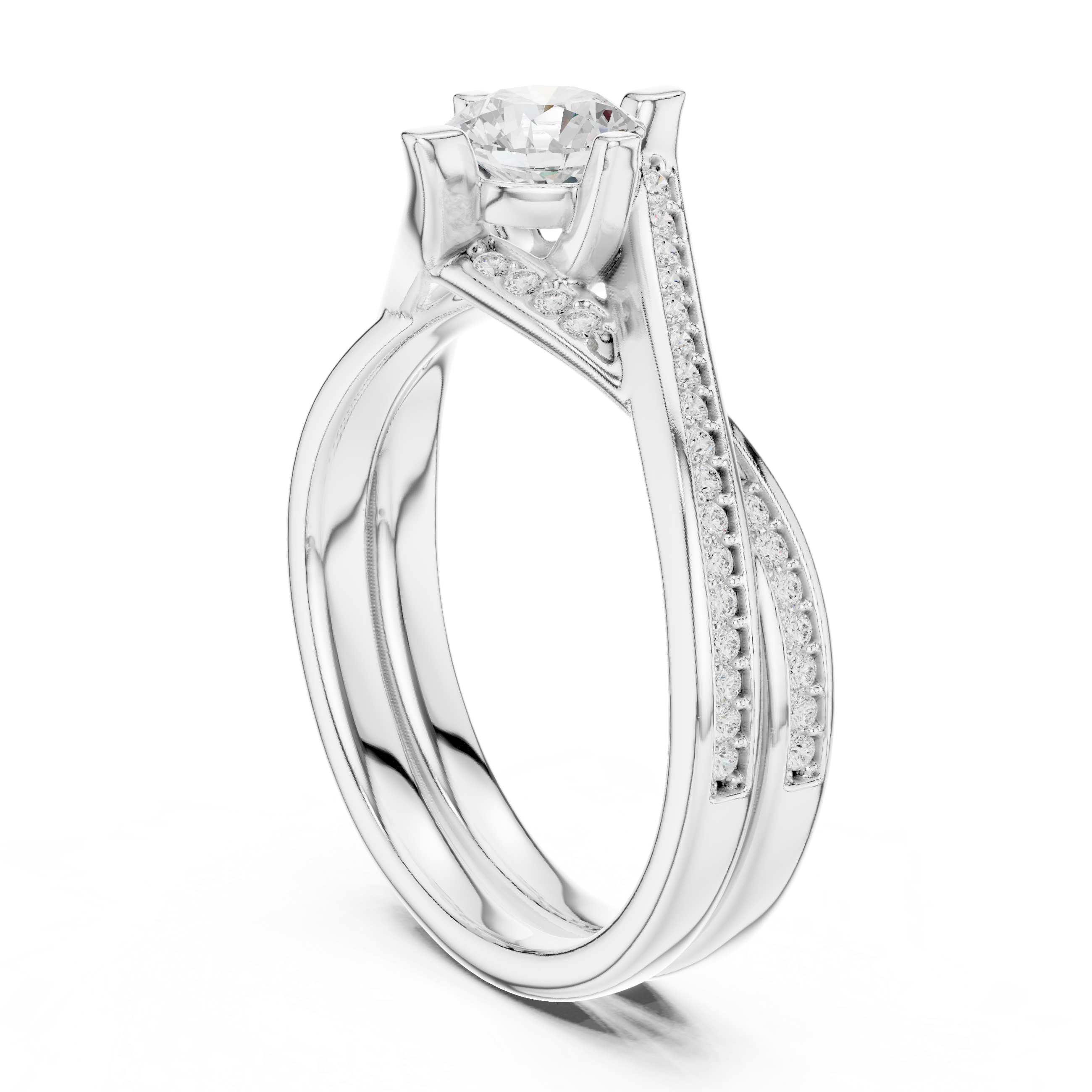 Brilliant round solitaire center stone accented with pav? diamonds