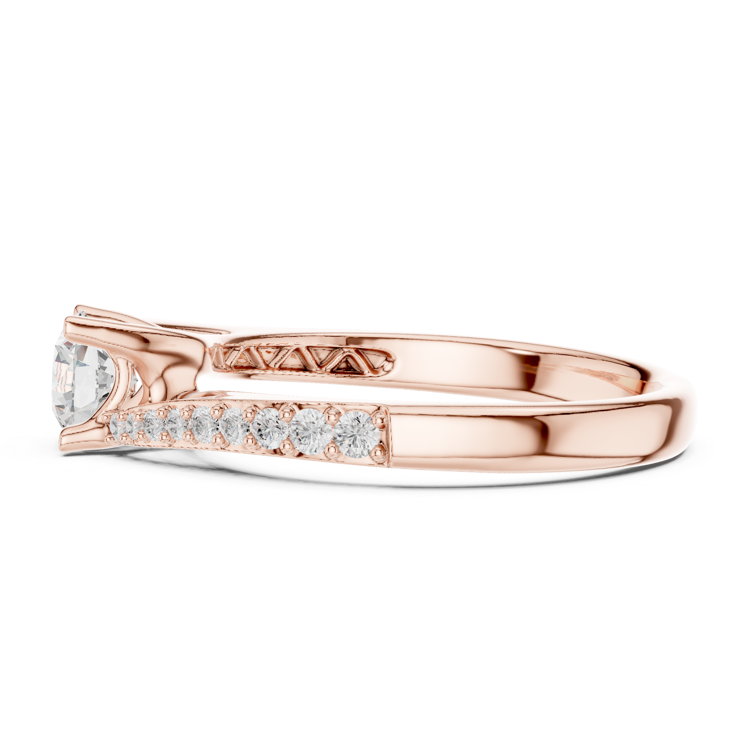 Classic solitaire ring with sparkling pav? diamond band.