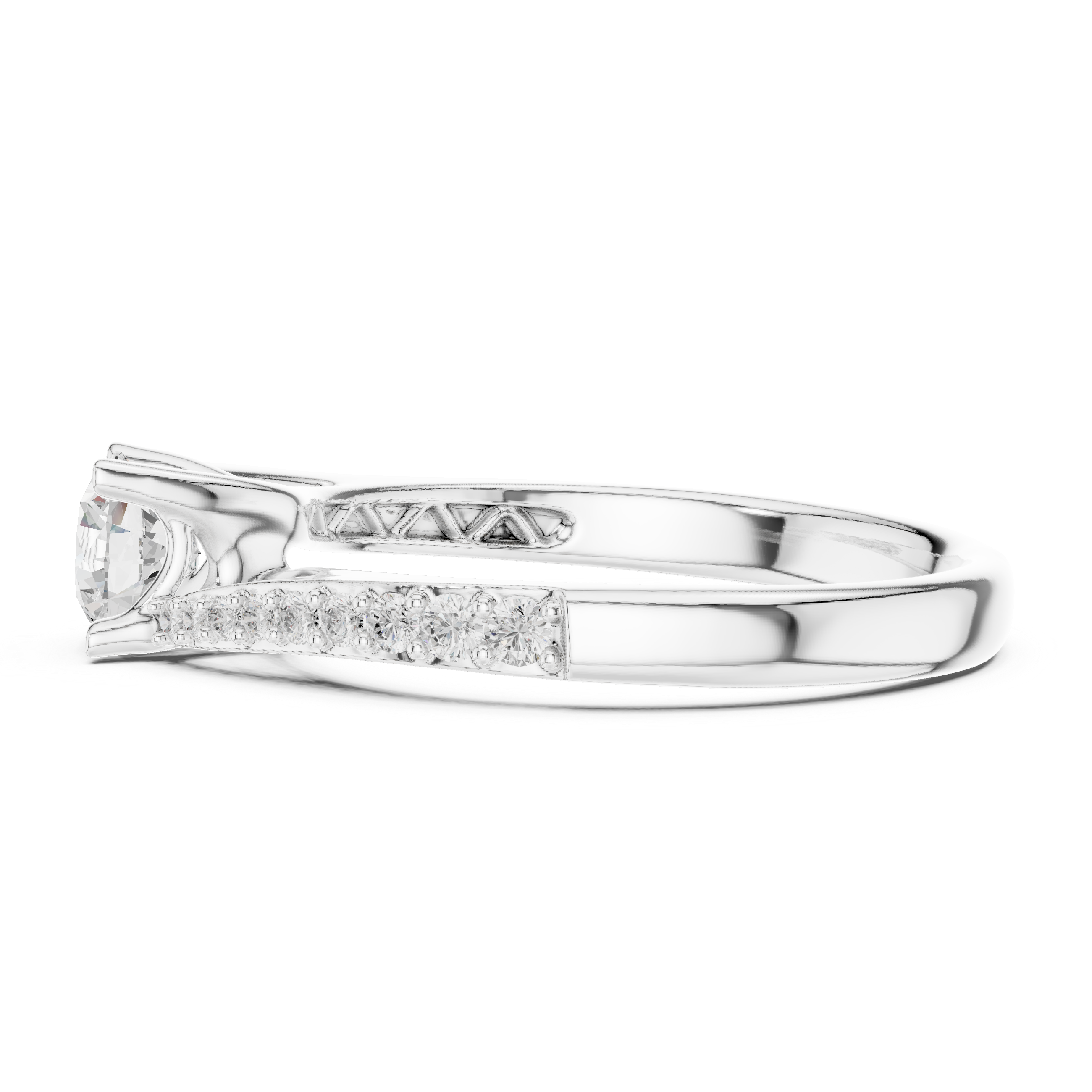 Classic solitaire ring with sparkling pav? diamond band.
