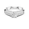 A modern featuring channel-set diamonds and a brilliant round solitaire