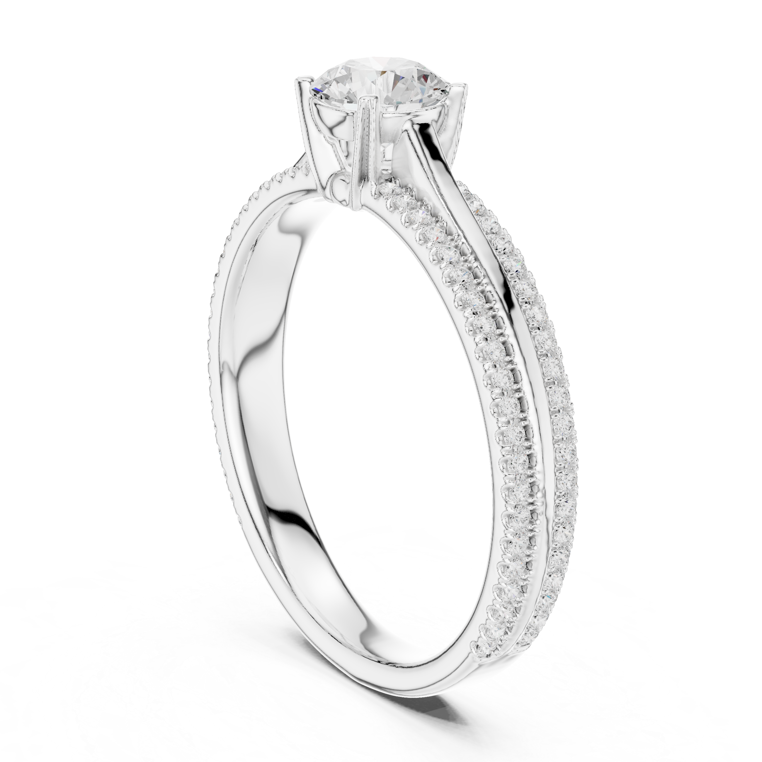 Solitaire Diamond Ring with Pave Band