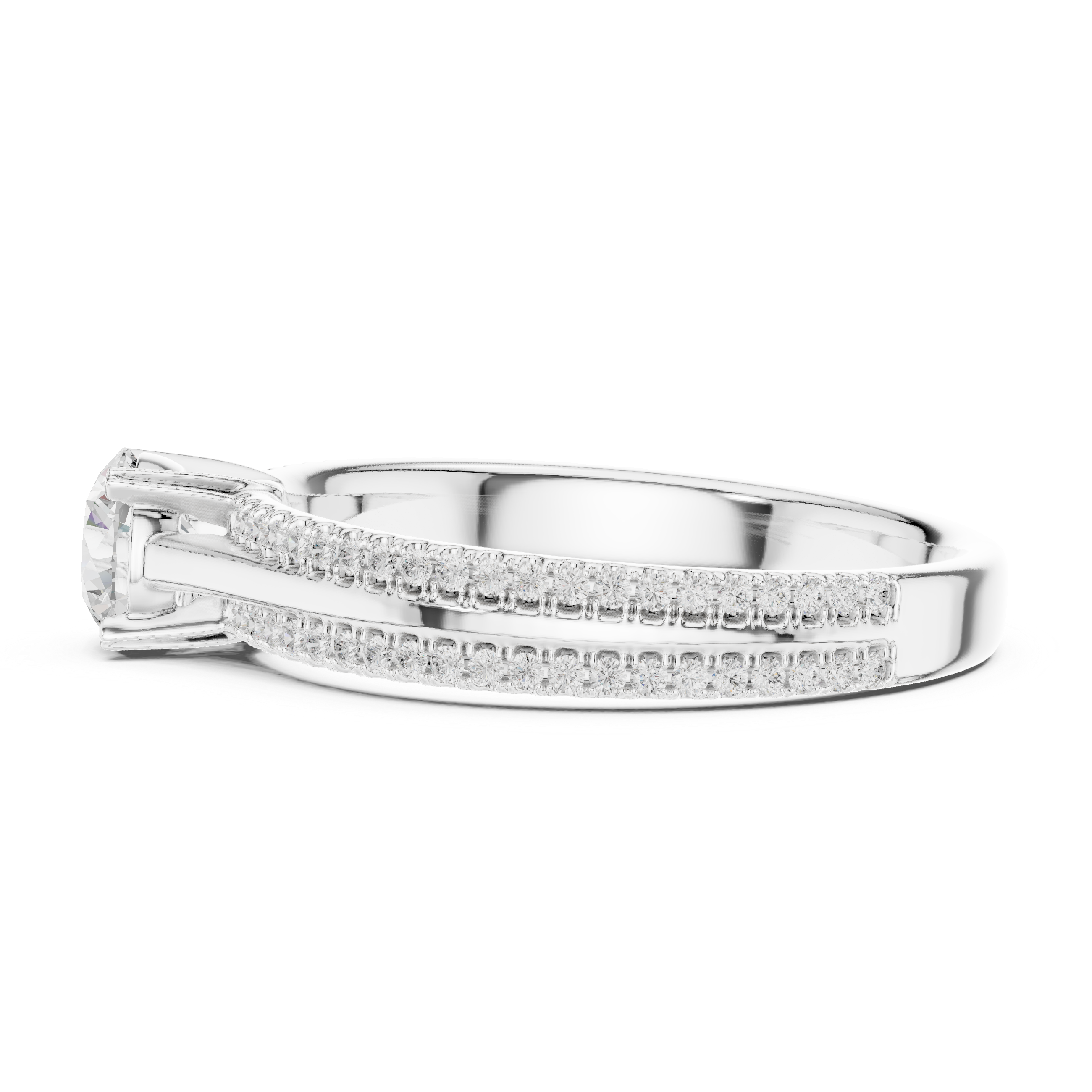 Solitaire Diamond Ring with Pave Band