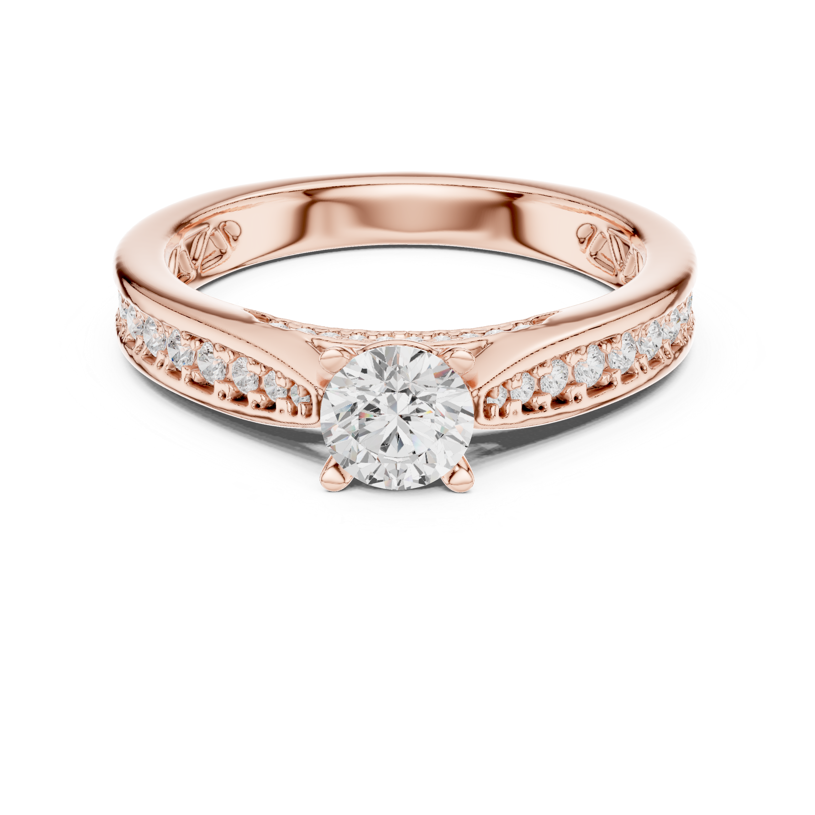 Halo-Inspired Solitaire Diamond Ring with Hidden Pave Detail