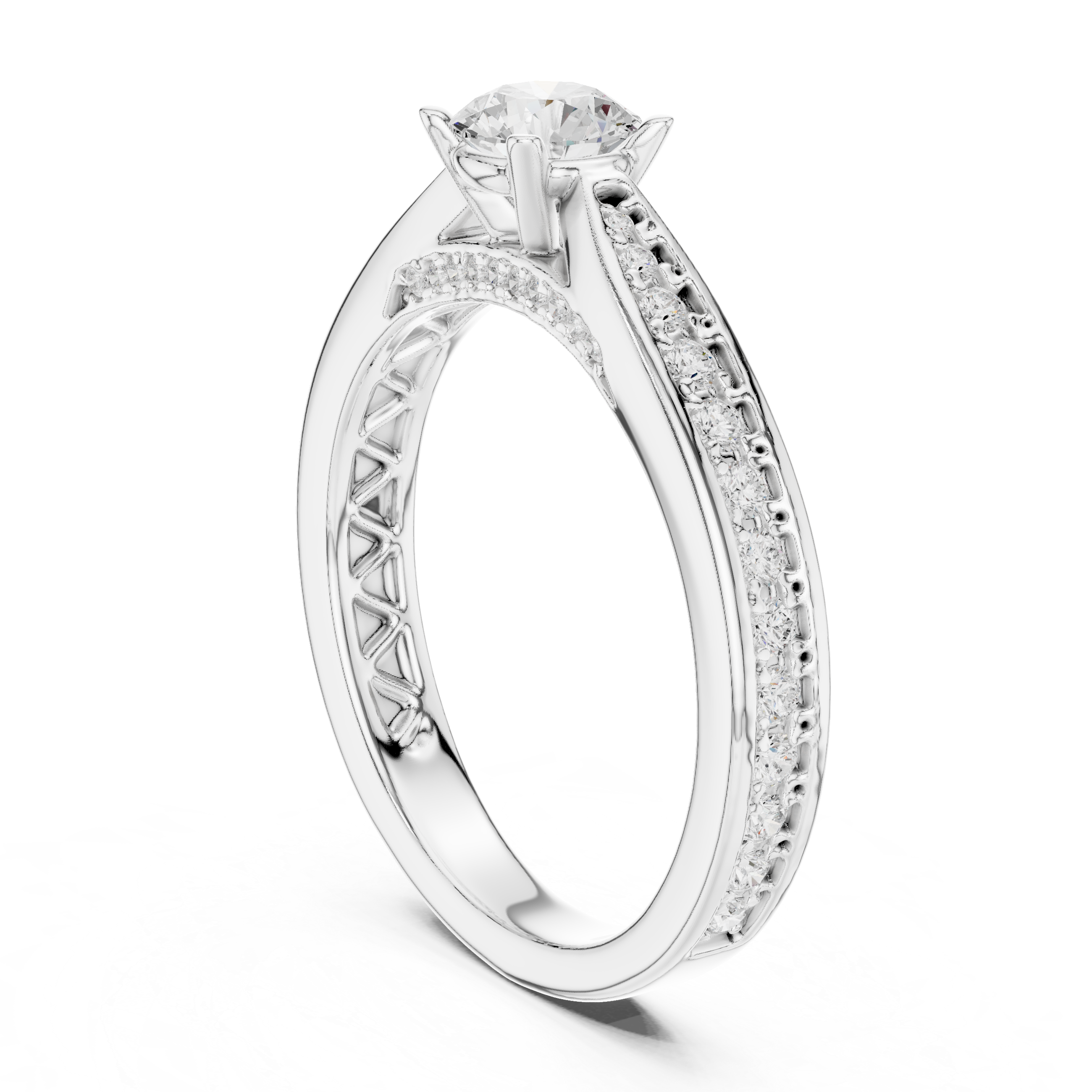Halo-Inspired Solitaire Diamond Ring with Hidden Pave Detail