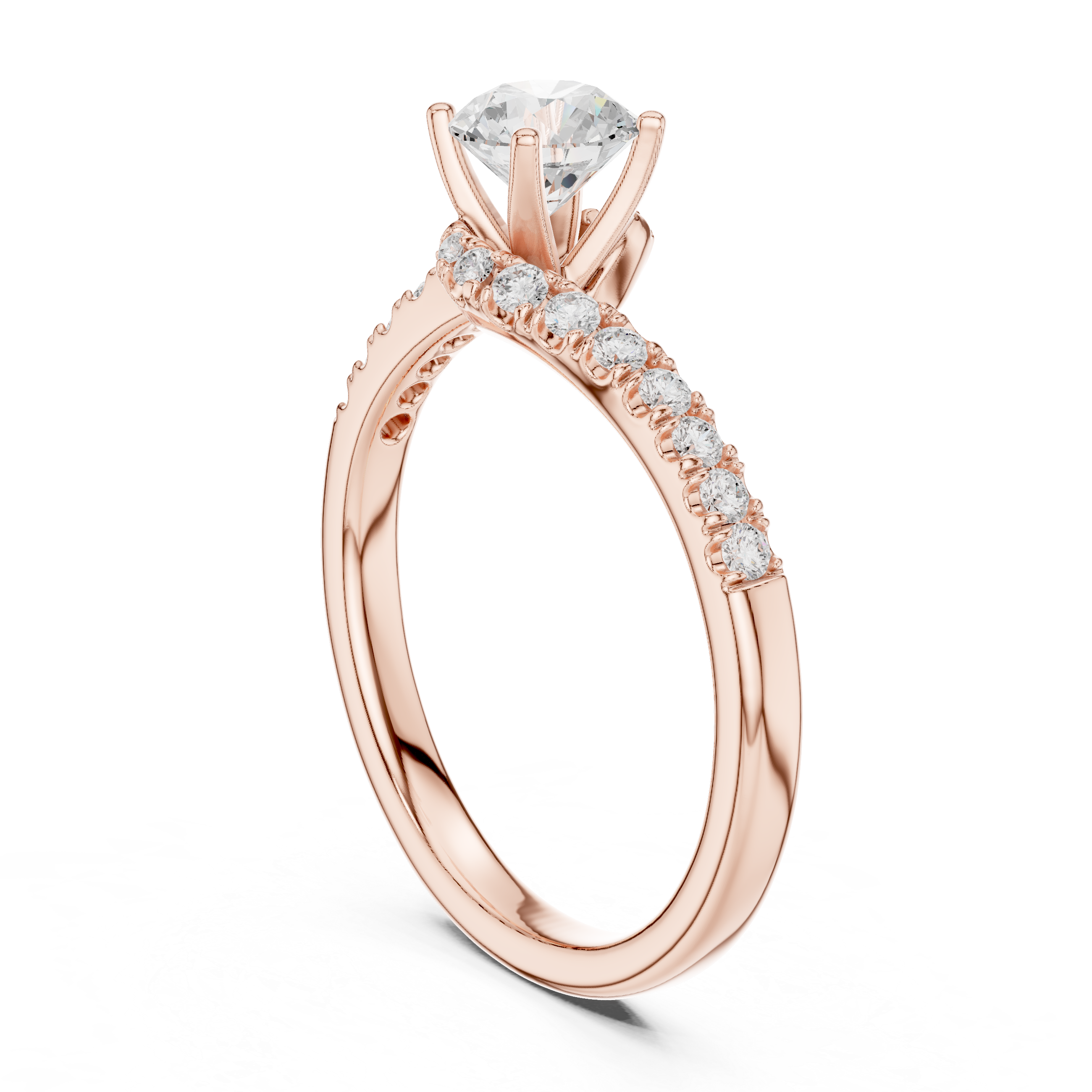 Classic Solitaire Diamond Ring with Crossover Pave Band