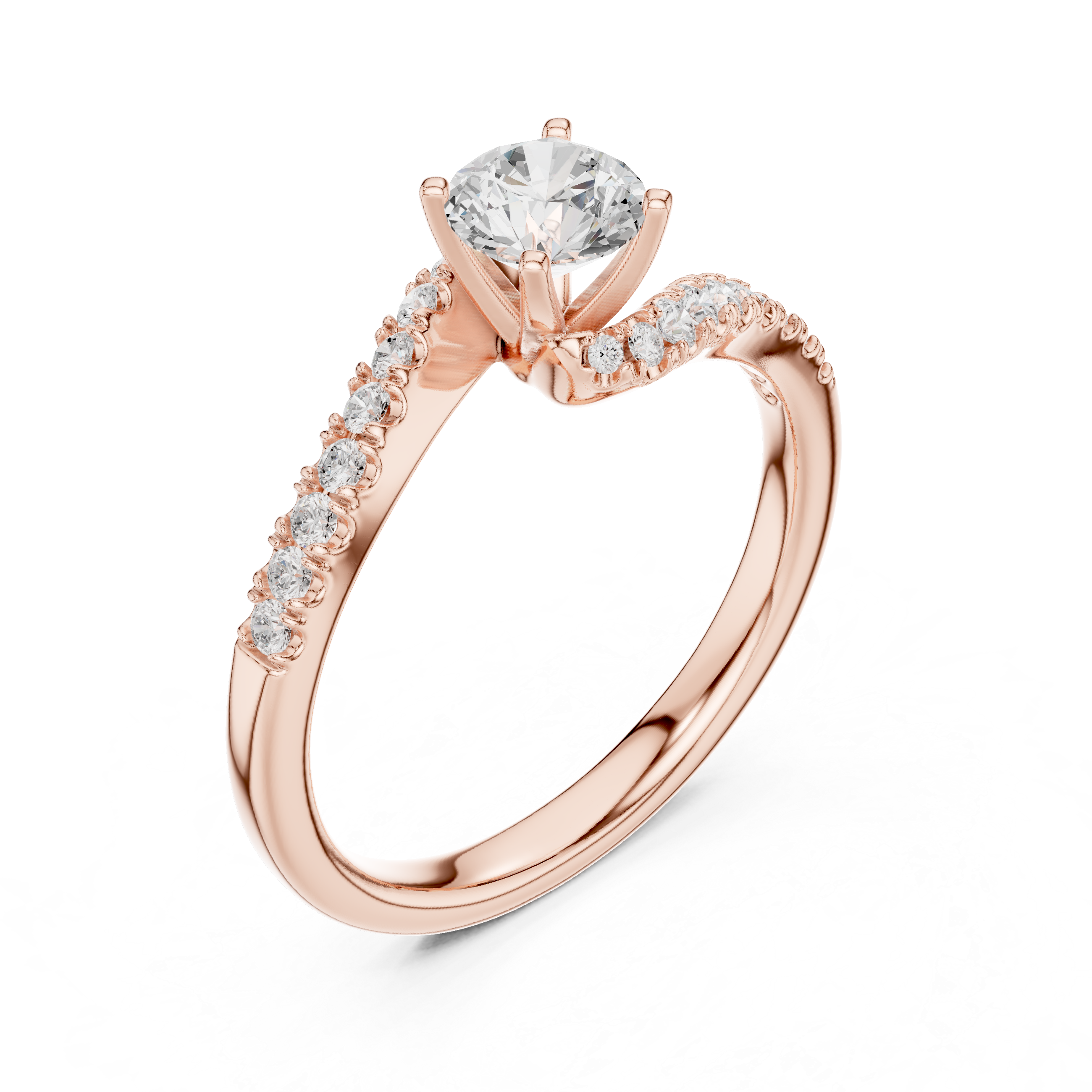 Classic Solitaire Diamond Ring with Crossover Pave Band
