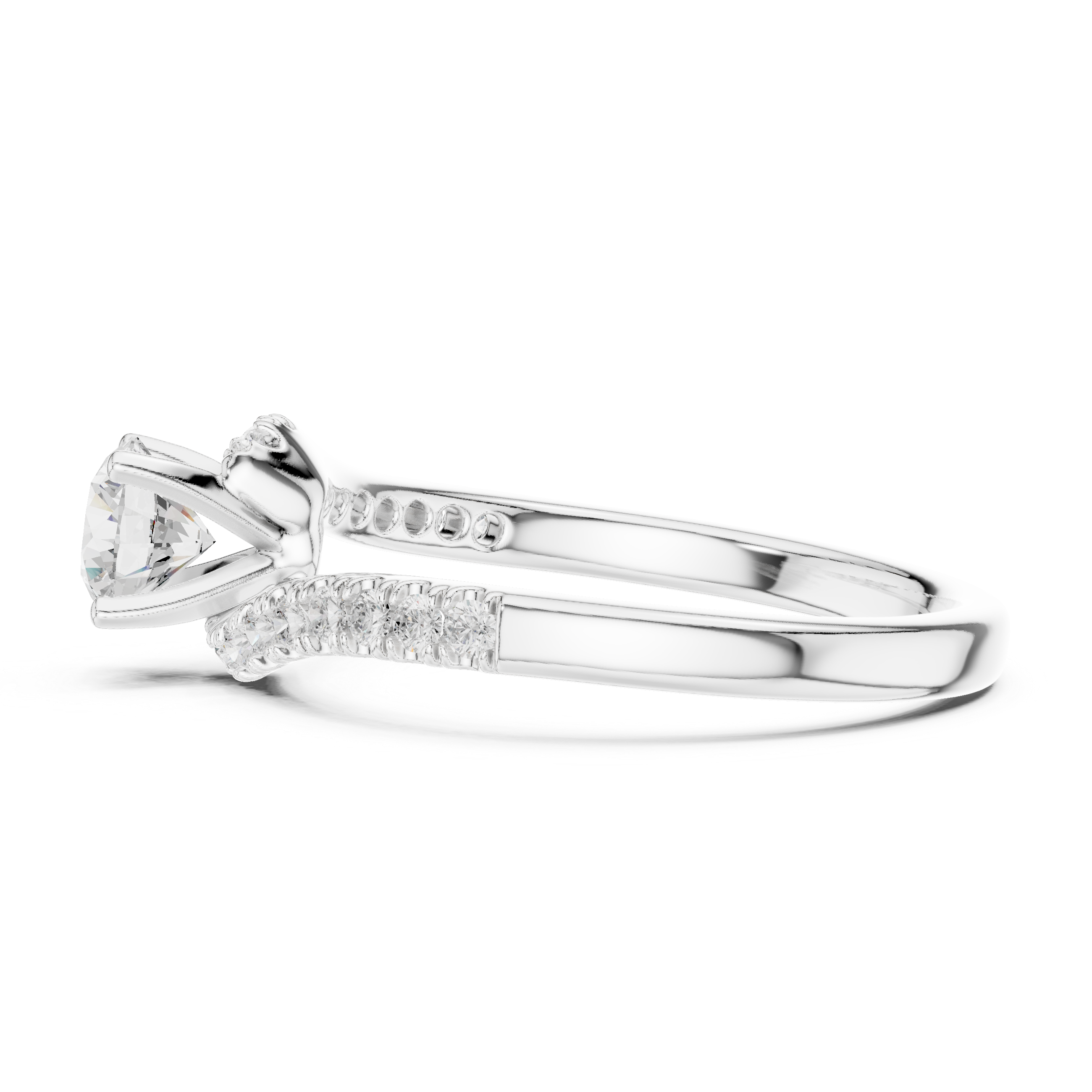 Classic Solitaire Diamond Ring with Crossover Pave Band