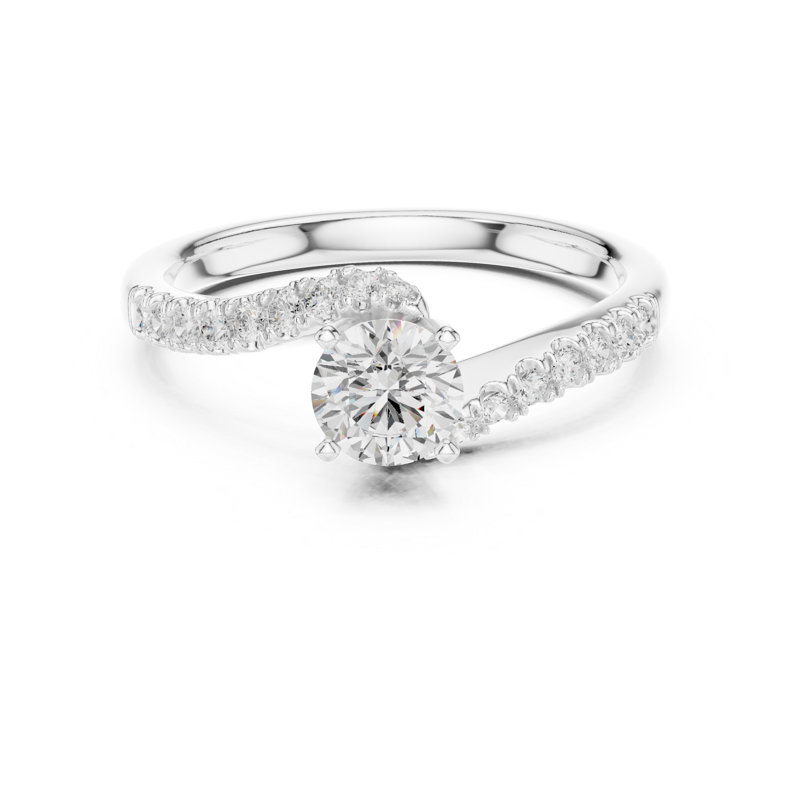 Classic Solitaire Diamond Ring with Crossover Pave Band