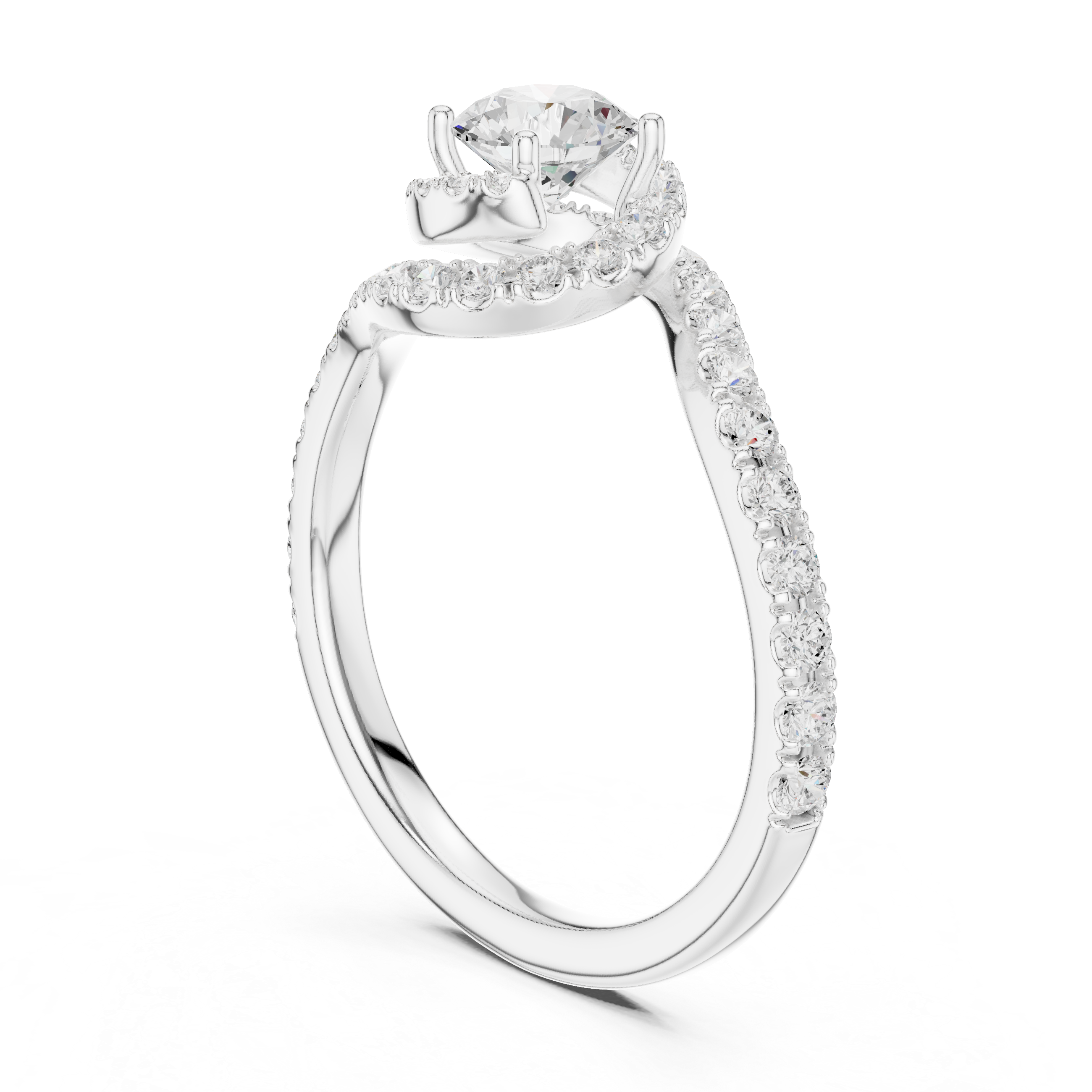 Twisted Halo Solitaire Diamond Ring with Pave Band