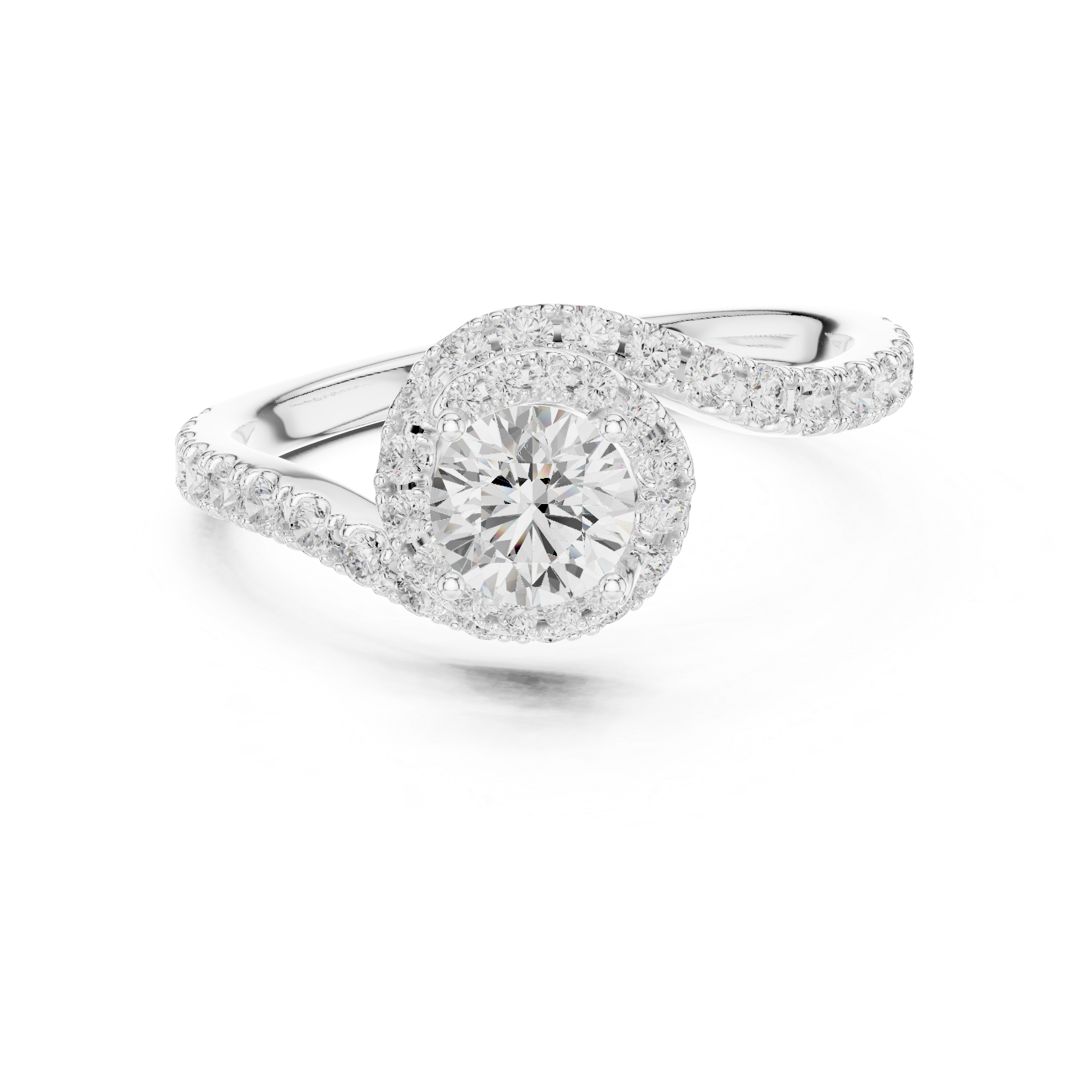Twisted Halo Solitaire Diamond Ring with Pave Band