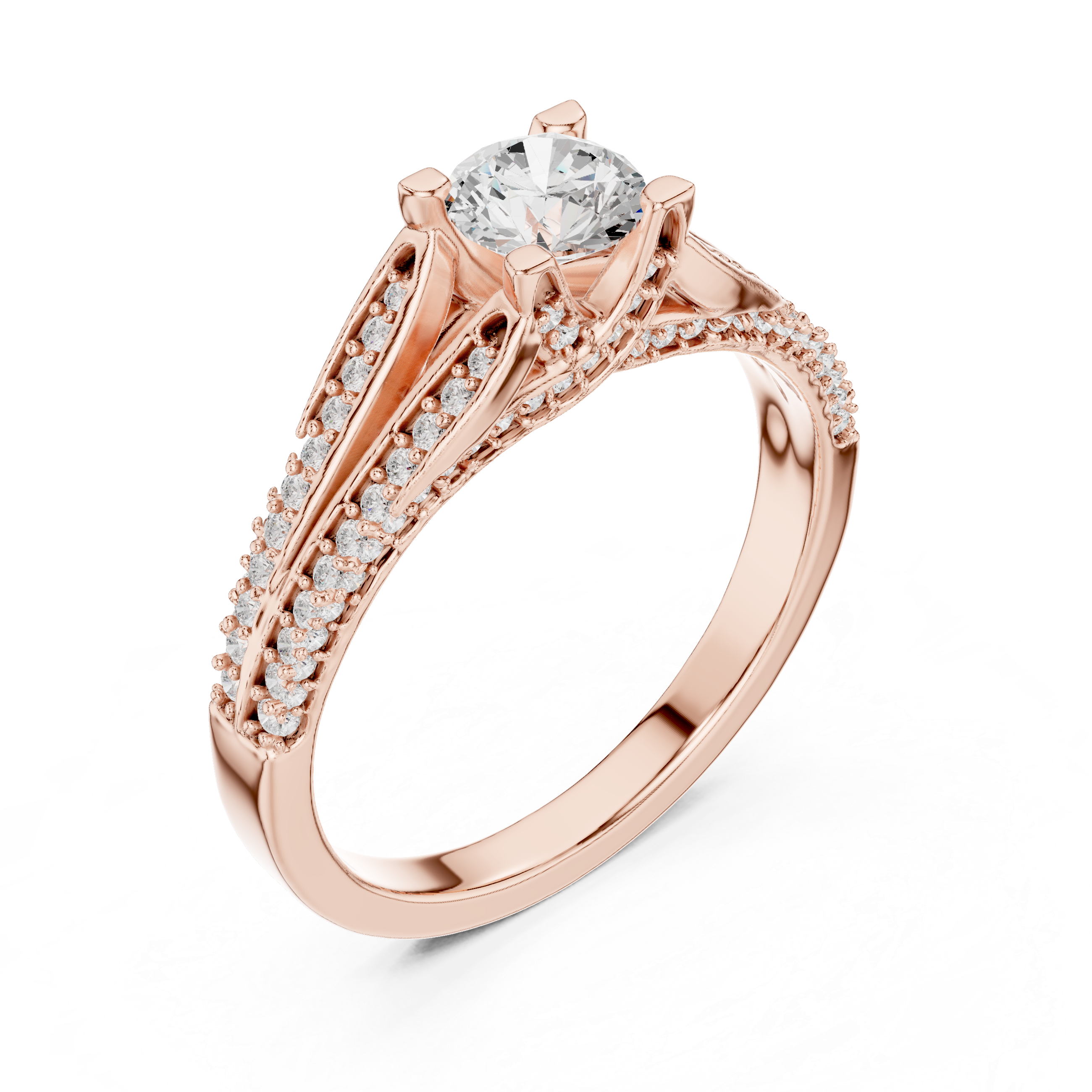 Diamond Engagement Ring with Split Shank and Double Pav? Accent Detailing