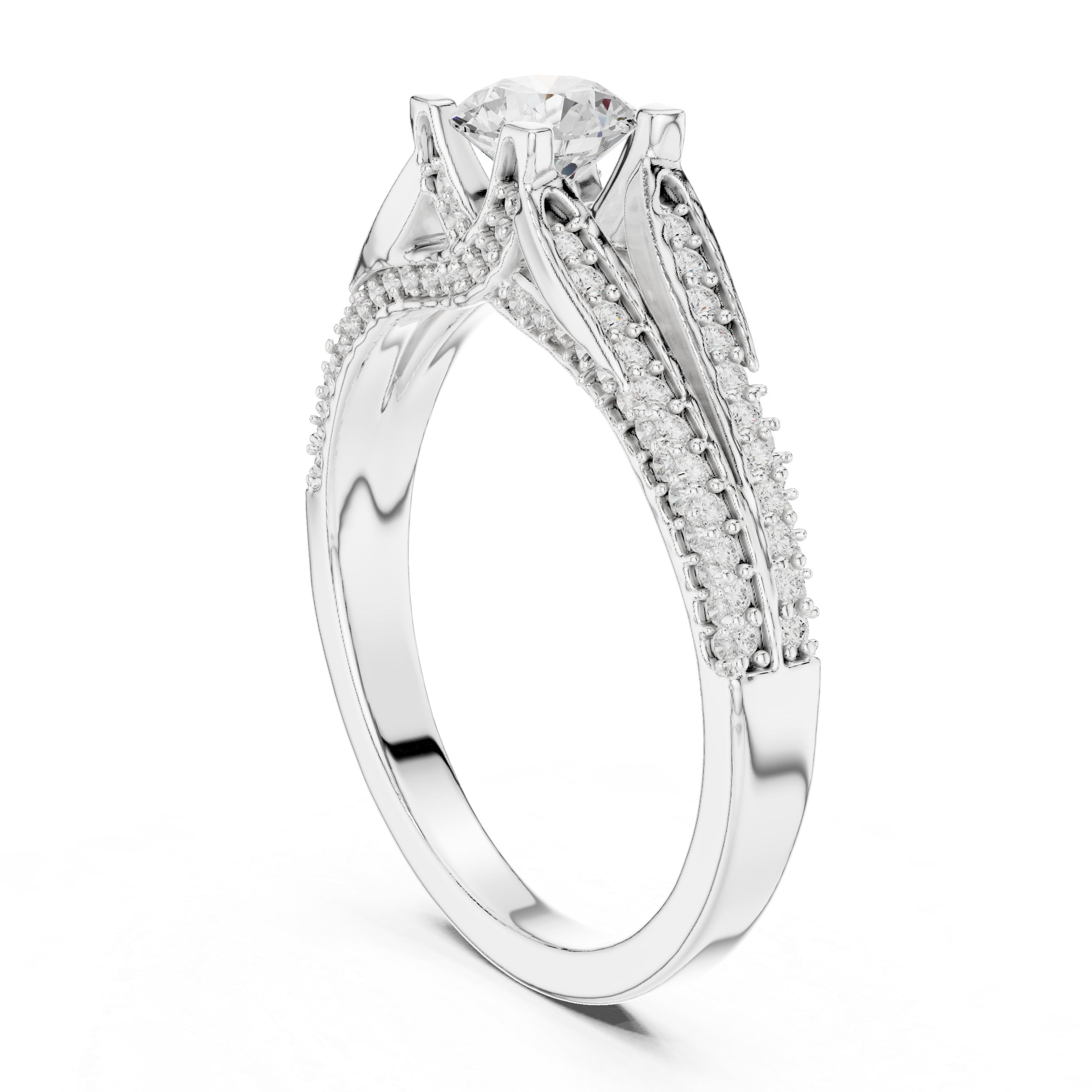 Diamond Engagement Ring with Split Shank and Double Pav? Accent Detailing