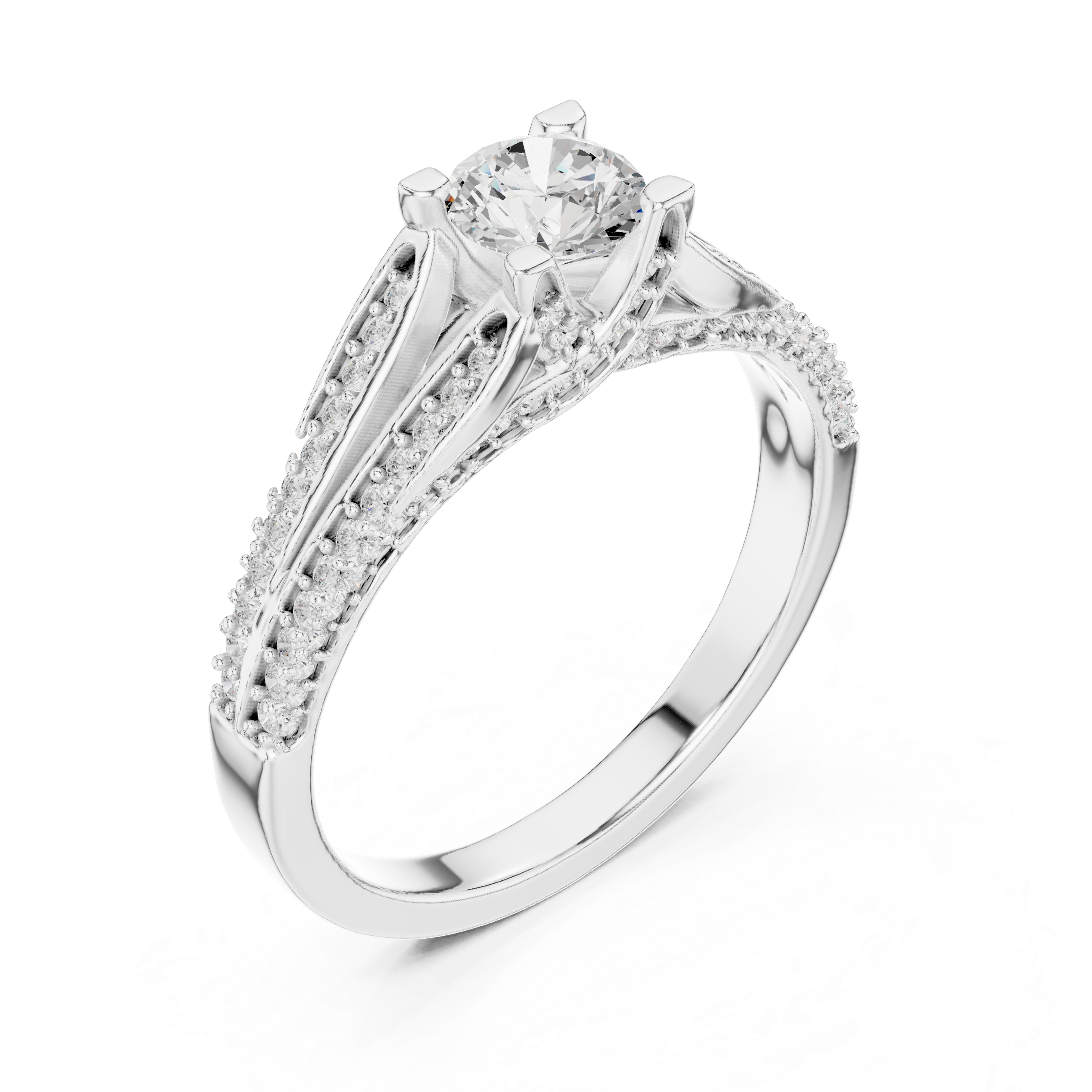 Diamond Engagement Ring with Split Shank and Double Pav? Accent Detailing