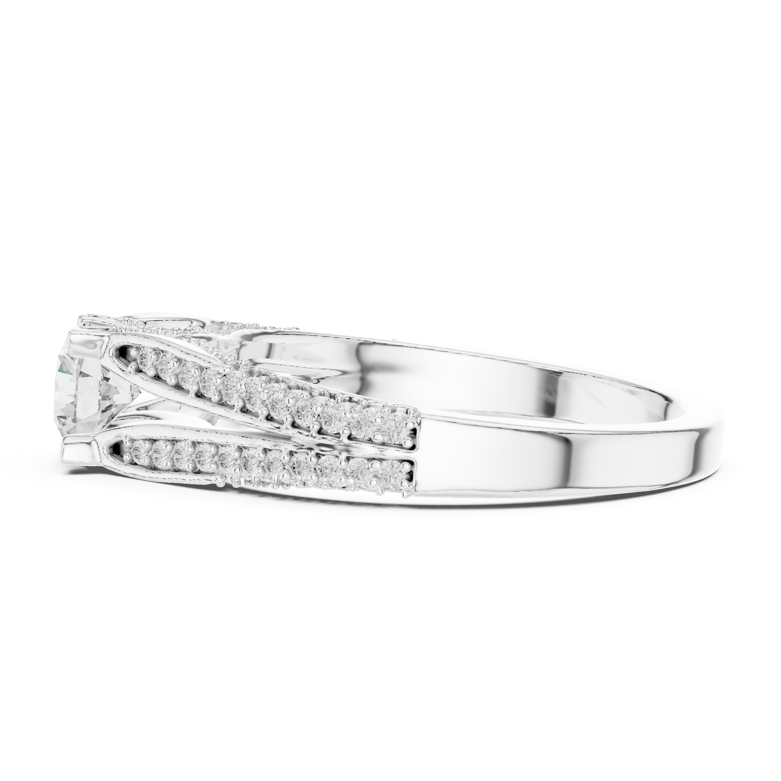 Diamond Engagement Ring with Split Shank and Double Pav? Accent Detailing