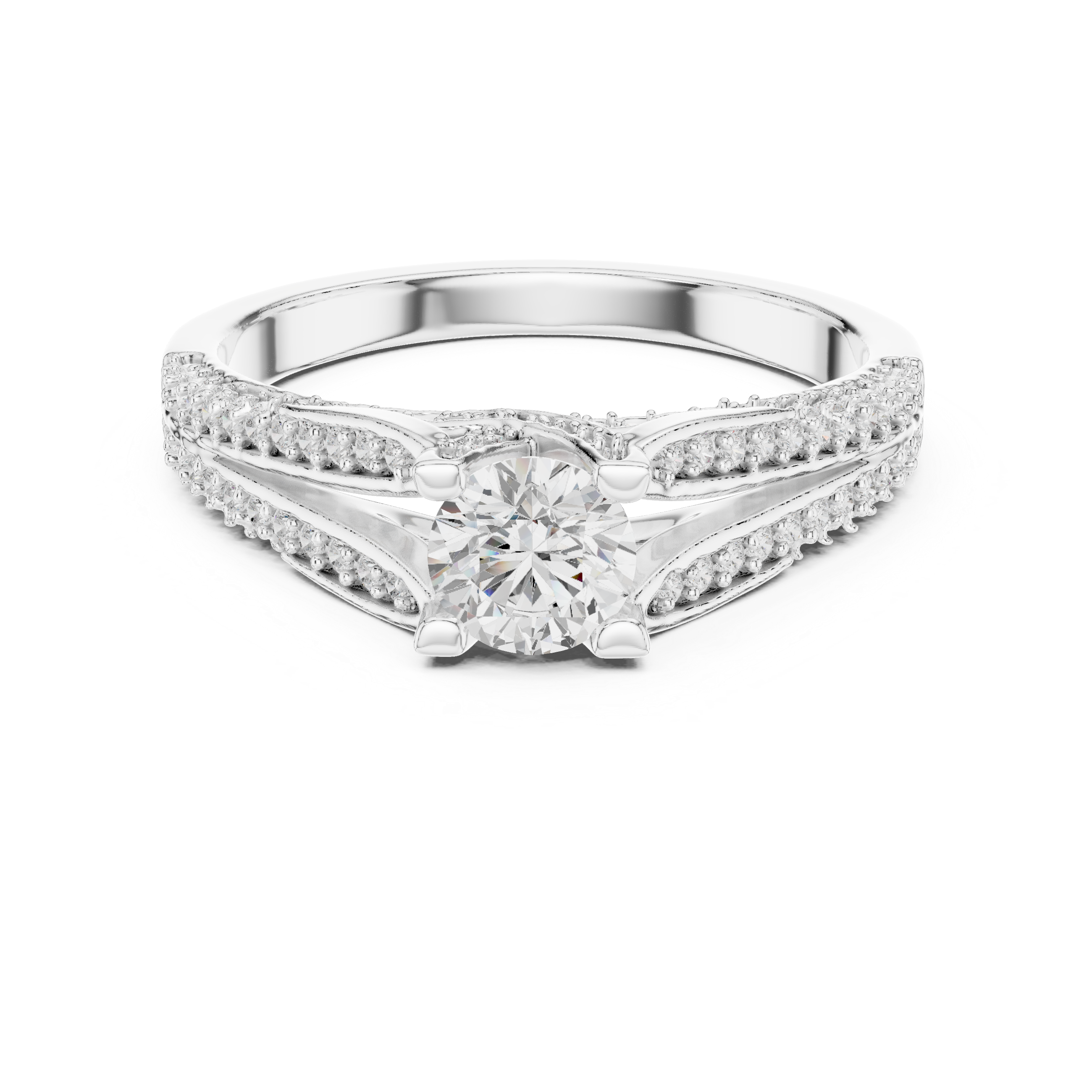 Diamond Engagement Ring with Split Shank and Double Pav? Accent Detailing