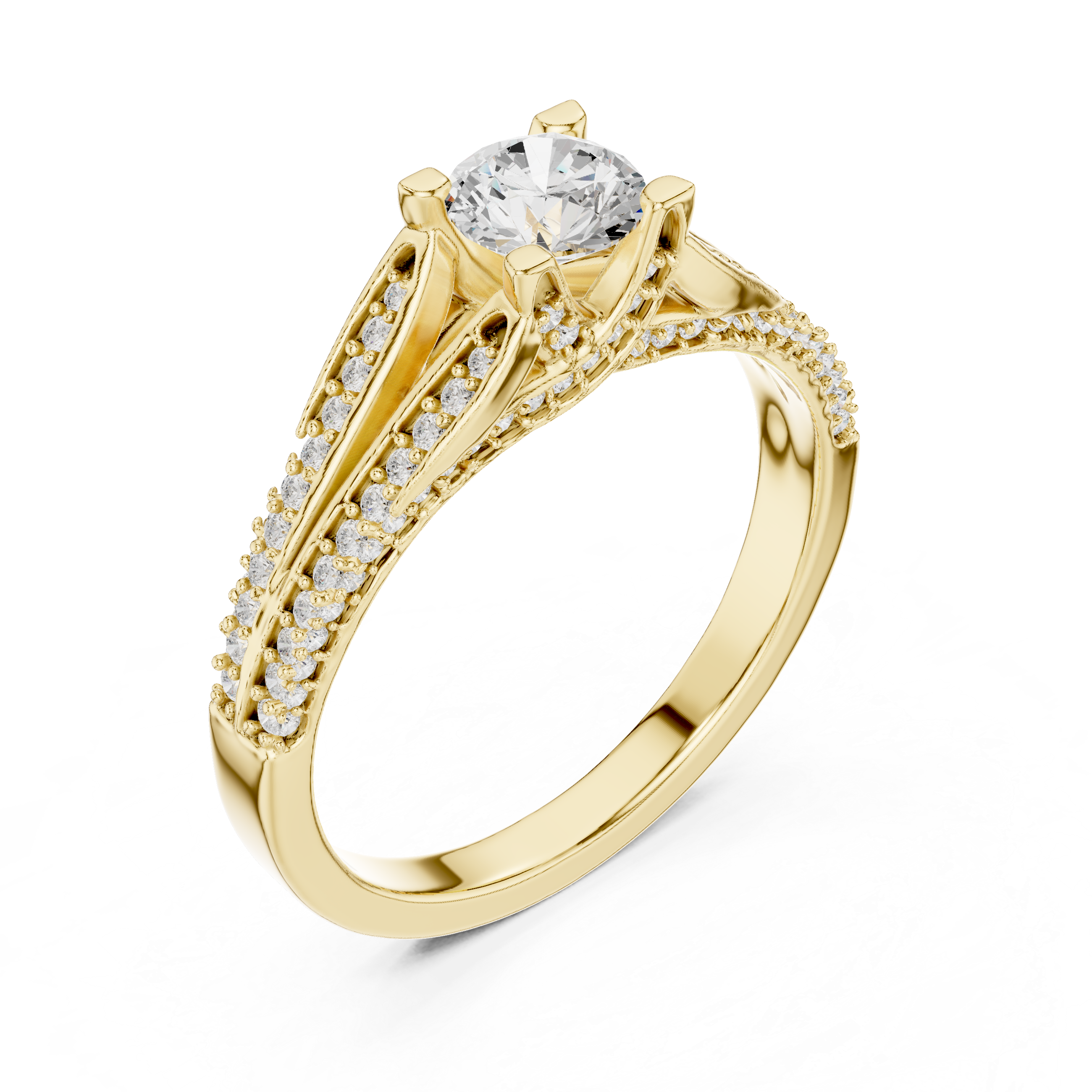 Diamond Engagement Ring with Split Shank and Double Pav? Accent Detailing