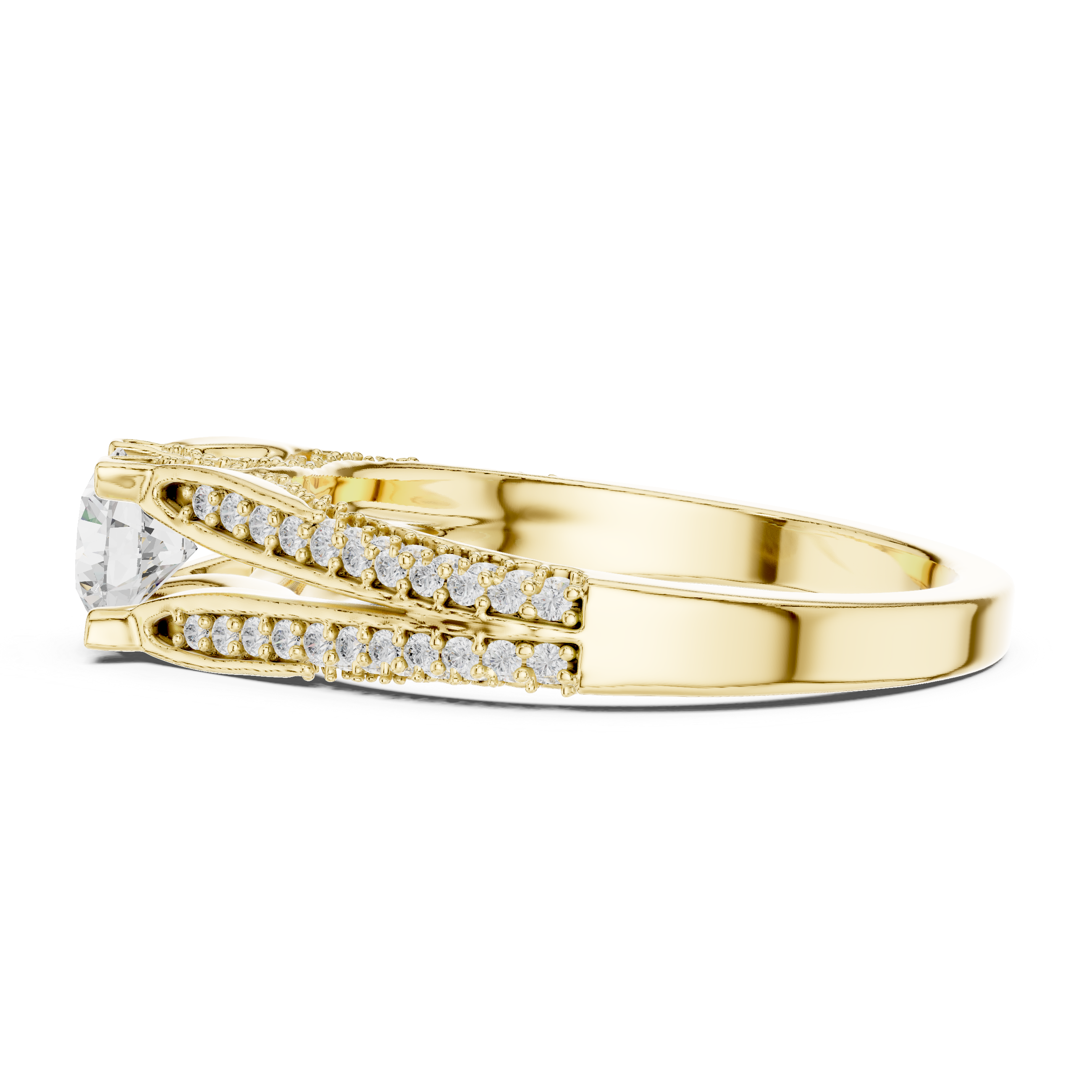 Diamond Engagement Ring with Split Shank and Double Pav? Accent Detailing
