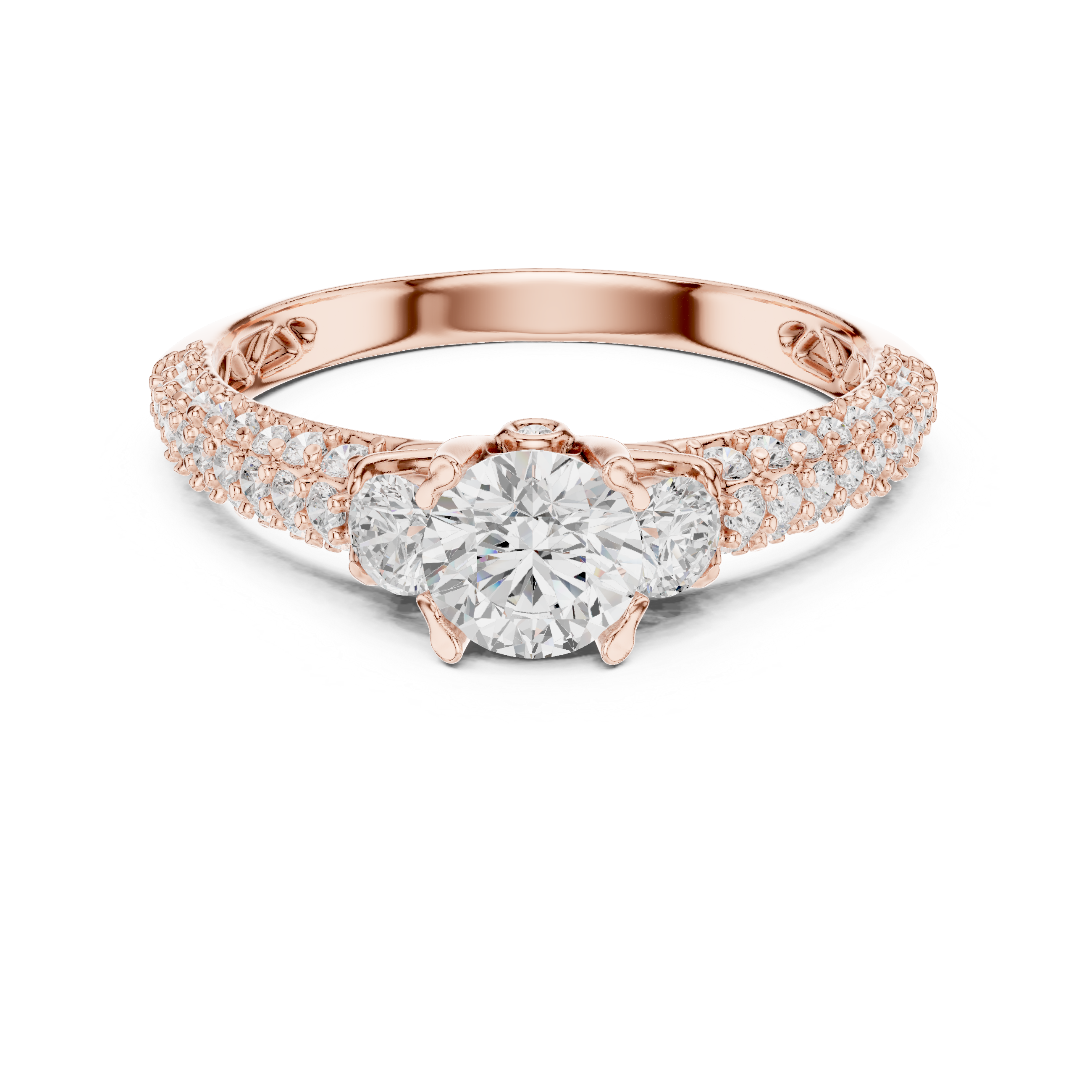 Engagement Ring with Side Stone Accents and Pav?-Set Band