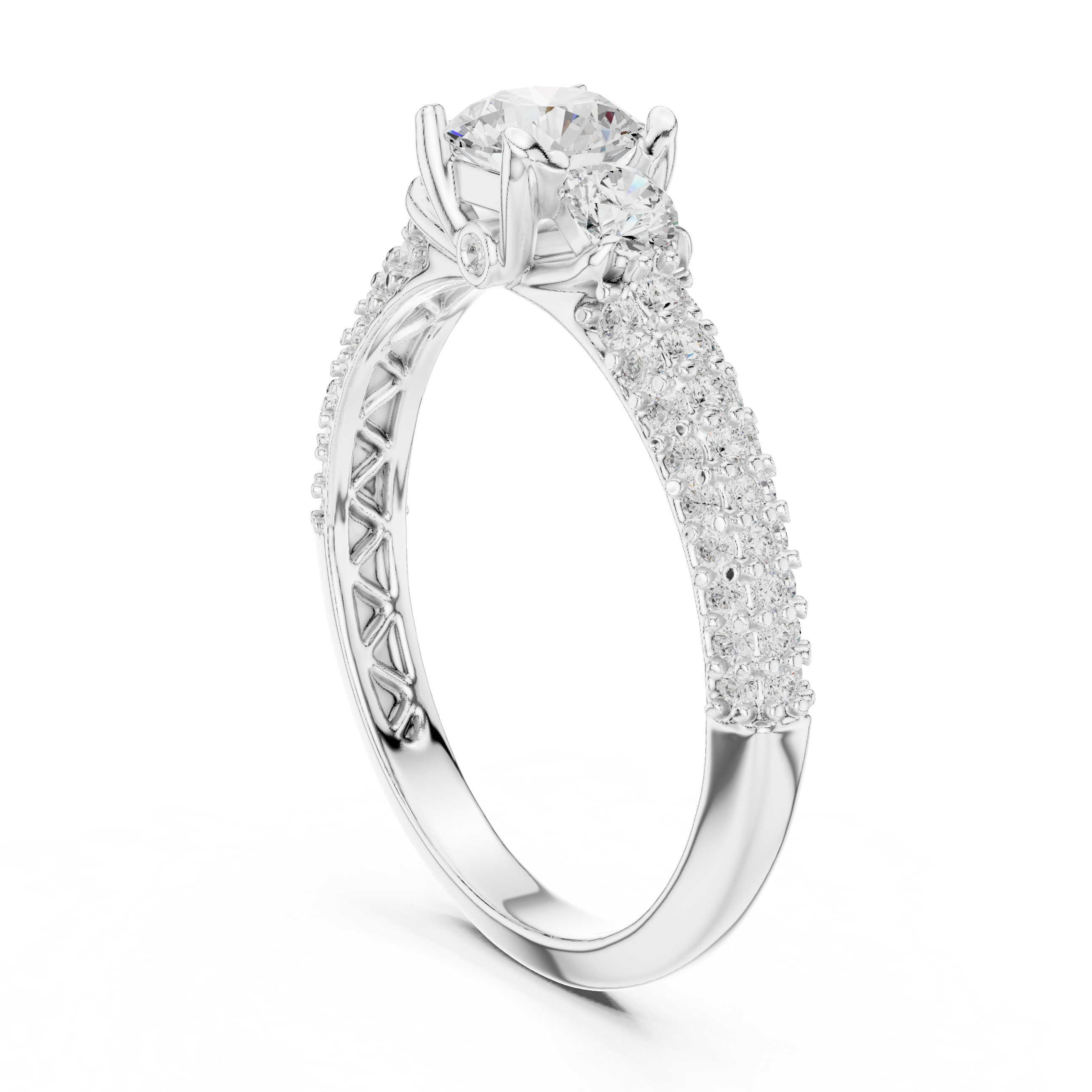 Engagement Ring with Side Stone Accents and Pav?-Set Band