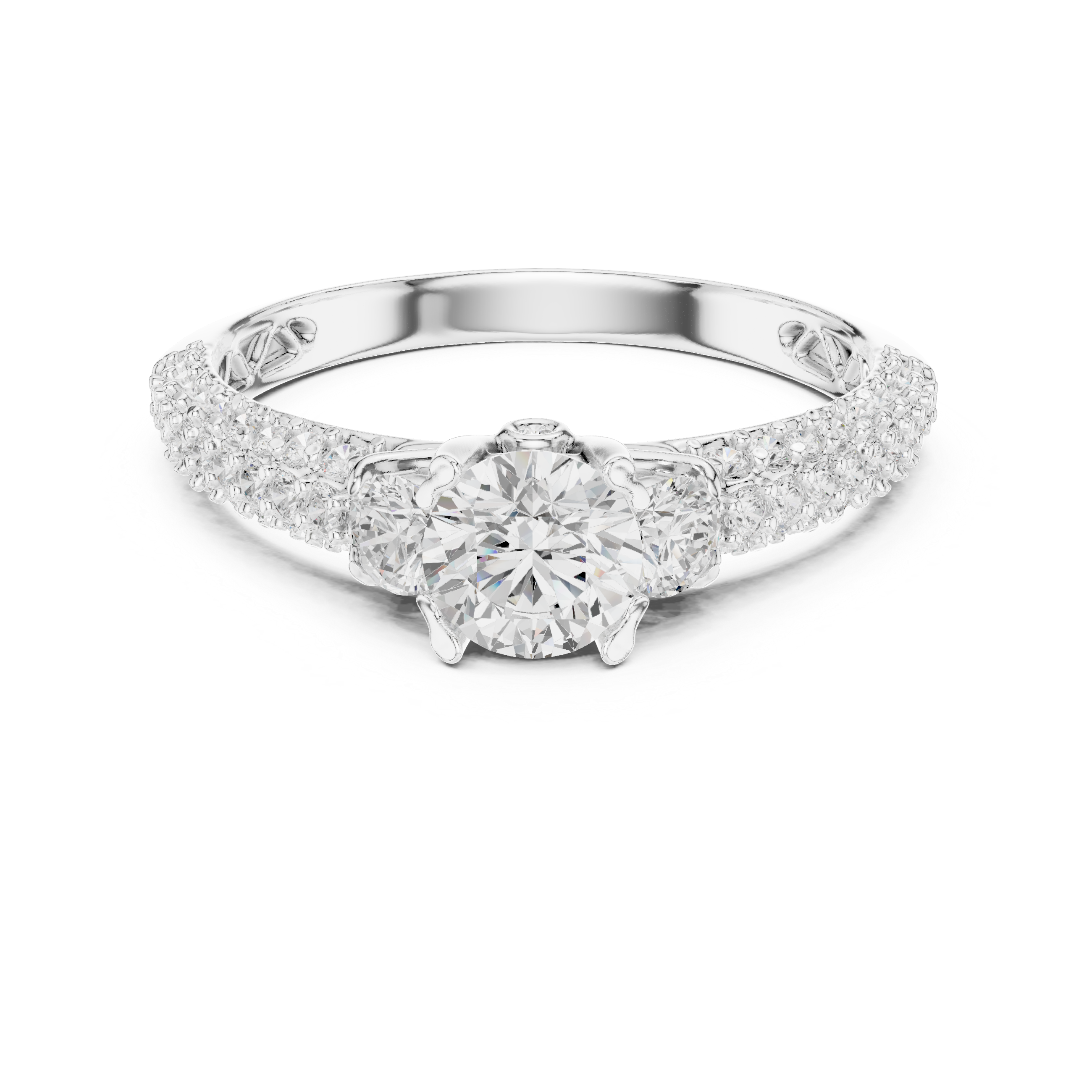 Engagement Ring with Side Stone Accents and Pav?-Set Band
