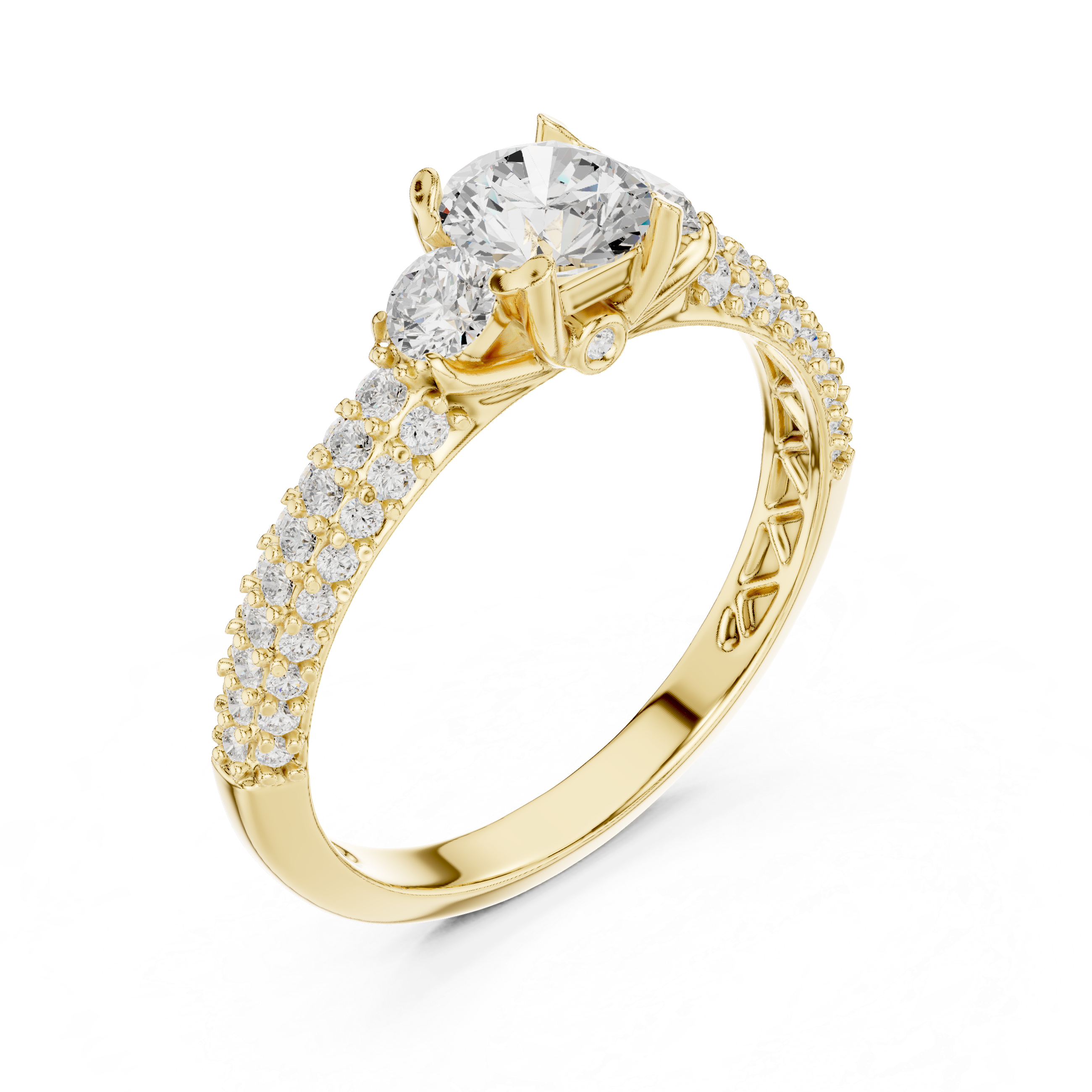 Engagement Ring with Side Stone Accents and Pav?-Set Band